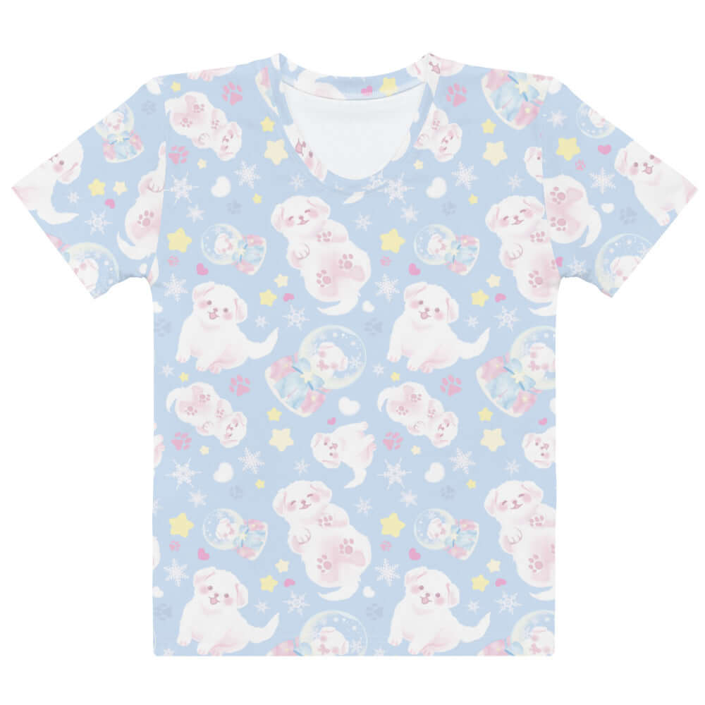 Cute Snow Puppy T-shirt featuring an adorable print, perfect for lounging, workouts, or bedtime comfort.