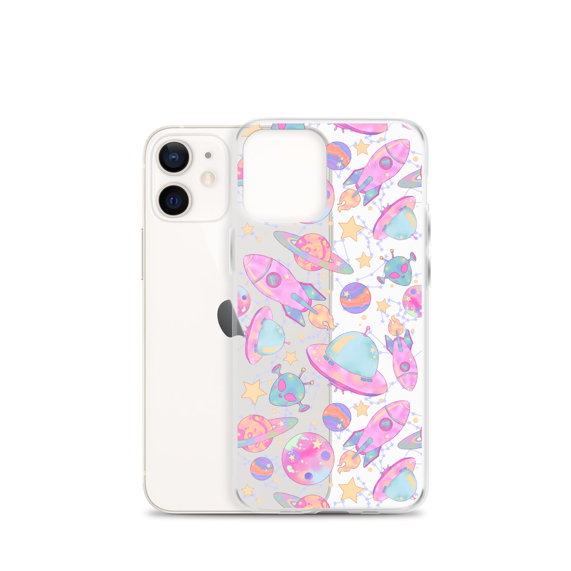 Protect your phone in style with the Space iPhone® Clear Case, featuring a vibrant space print design.