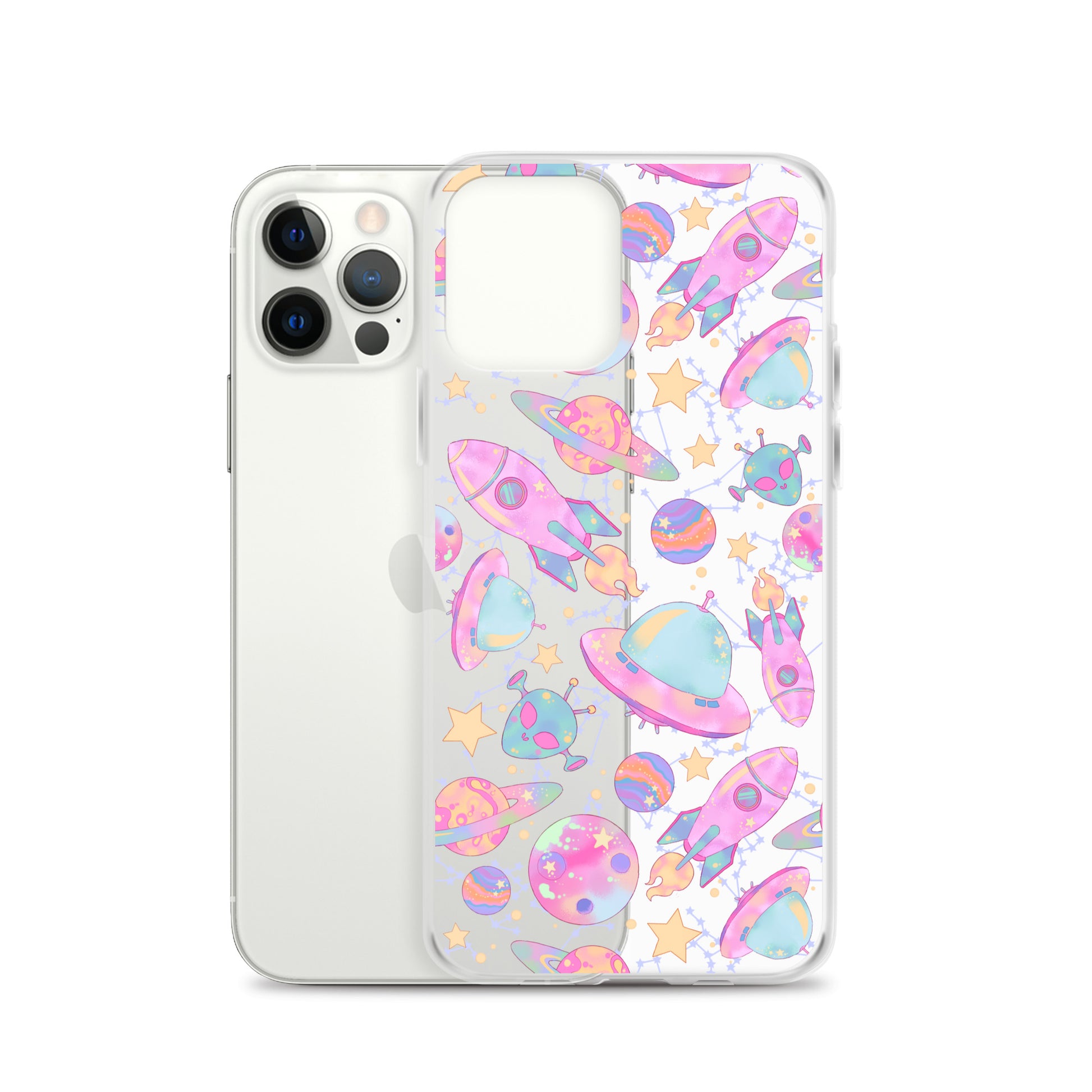 Protect your iPhone in style with the Space iPhone® Clear Case featuring a vibrant space print design.