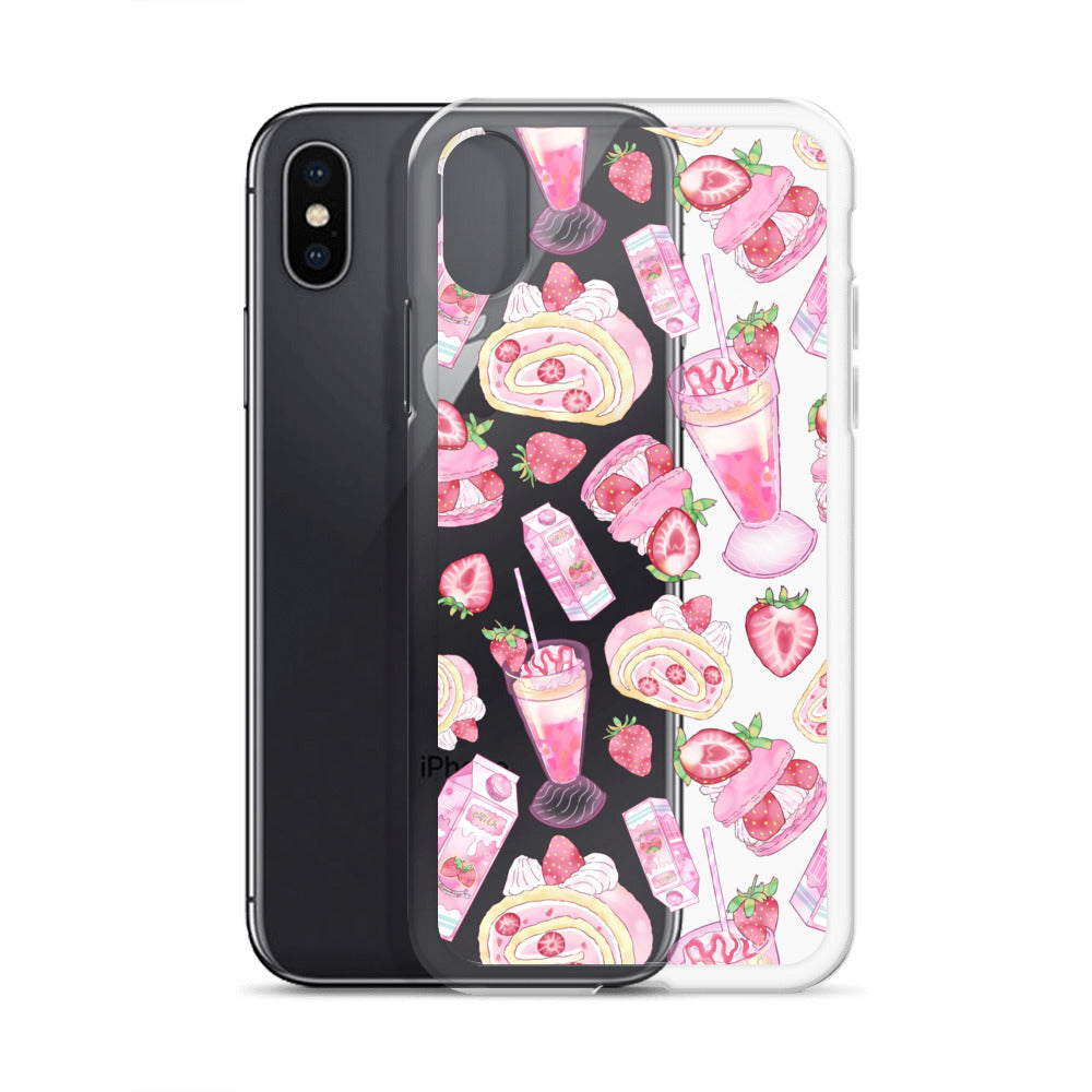 Stylish Strawberry iPhone® Clear Case featuring vibrant dessert illustrations, perfect for protection and aesthetics.