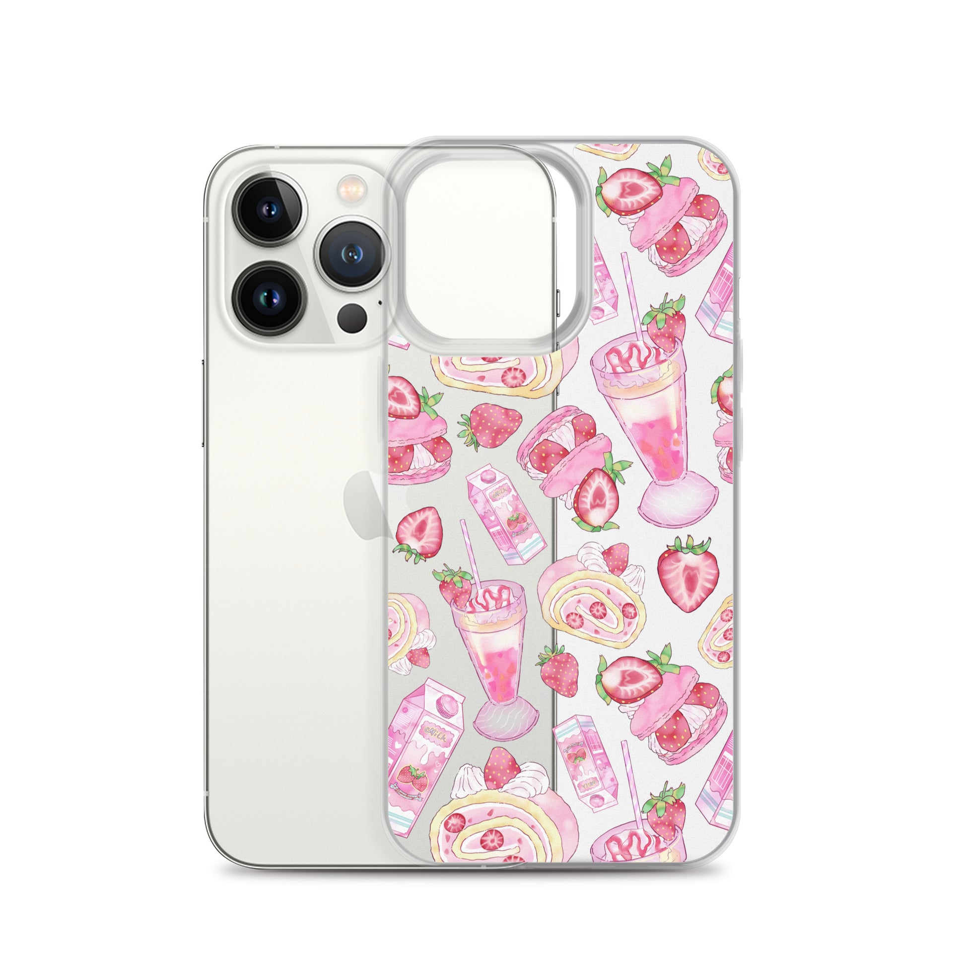 Sleek Strawberry iPhone® Clear Case featuring a fun dessert design, perfect for stylish protection and aesthetics.