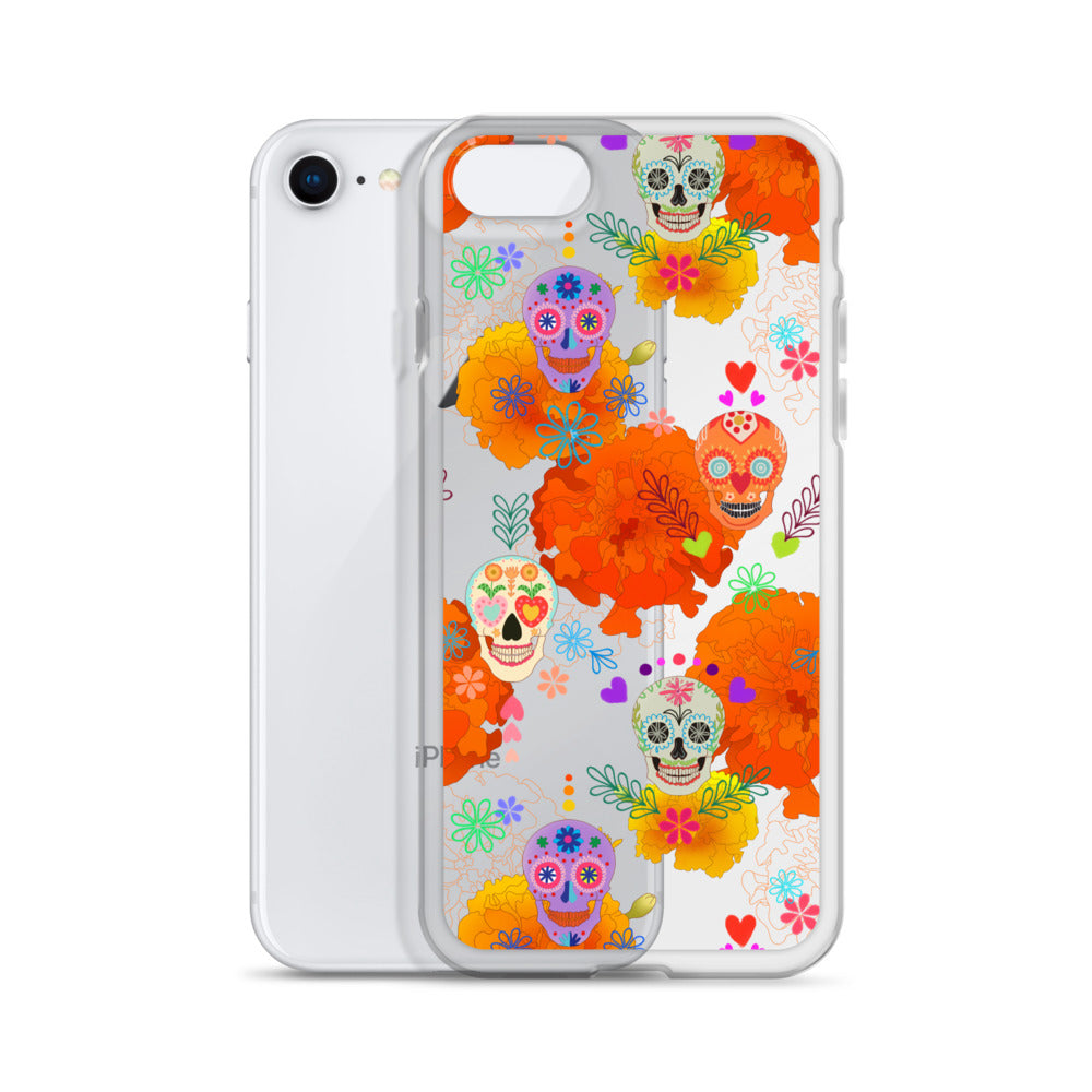 Colorful Sugar Skull iPhone® Clear Case showcases vibrant designs, offering protection from scratches and dust.