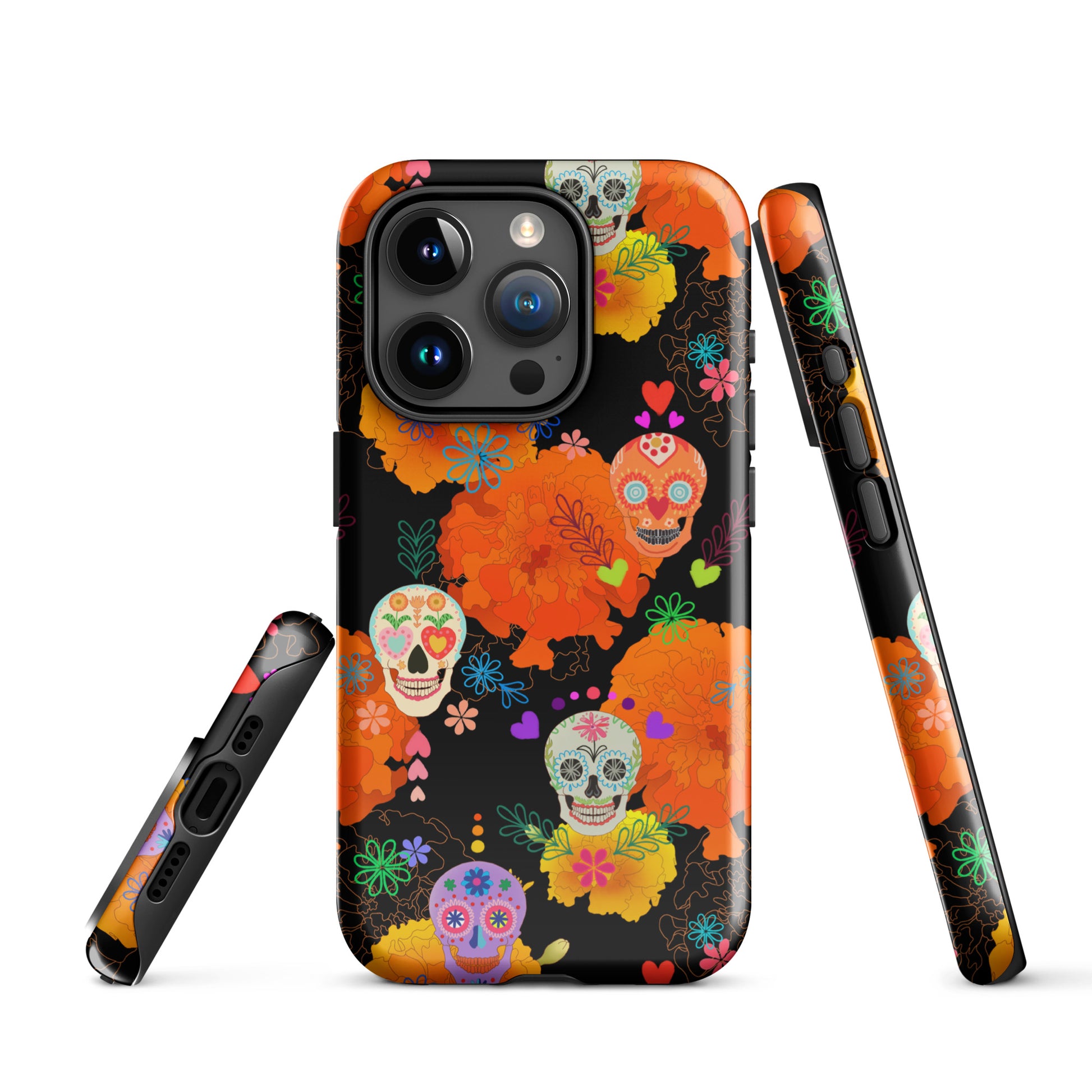 Colorful Sugar Skull iPhone® Tough Case featuring vibrant designs, blending style and strong protection for your phone.