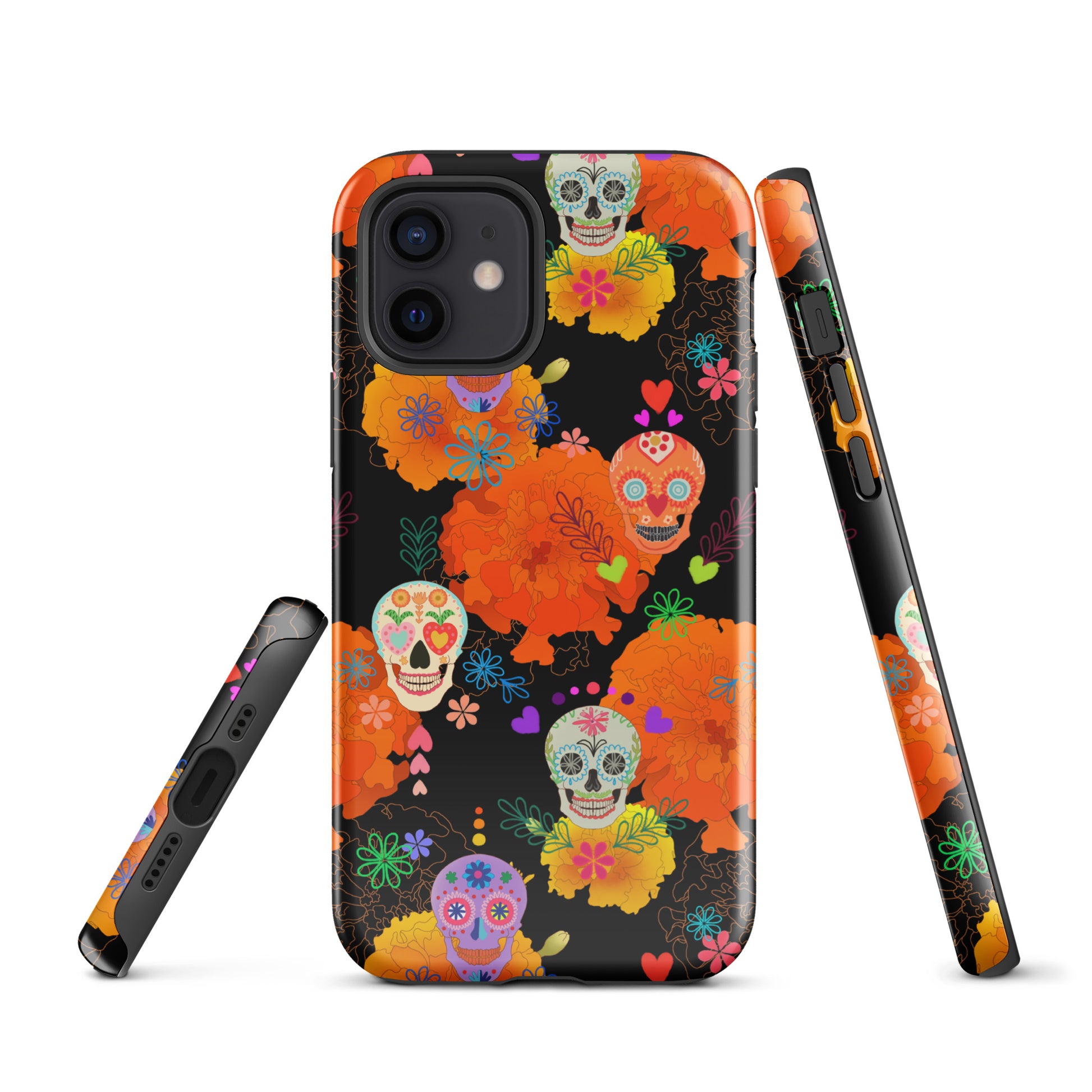 Vibrant Sugar Skull iPhone® Tough Case featuring dual-layer protection and stylish design for year-round safety.