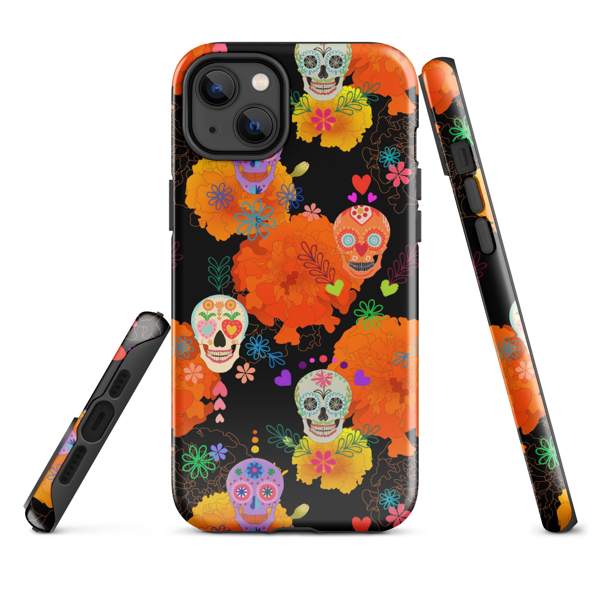 Colorful Sugar Skull iPhone® Tough Case, featuring durable dual-layer design for stylish phone protection.