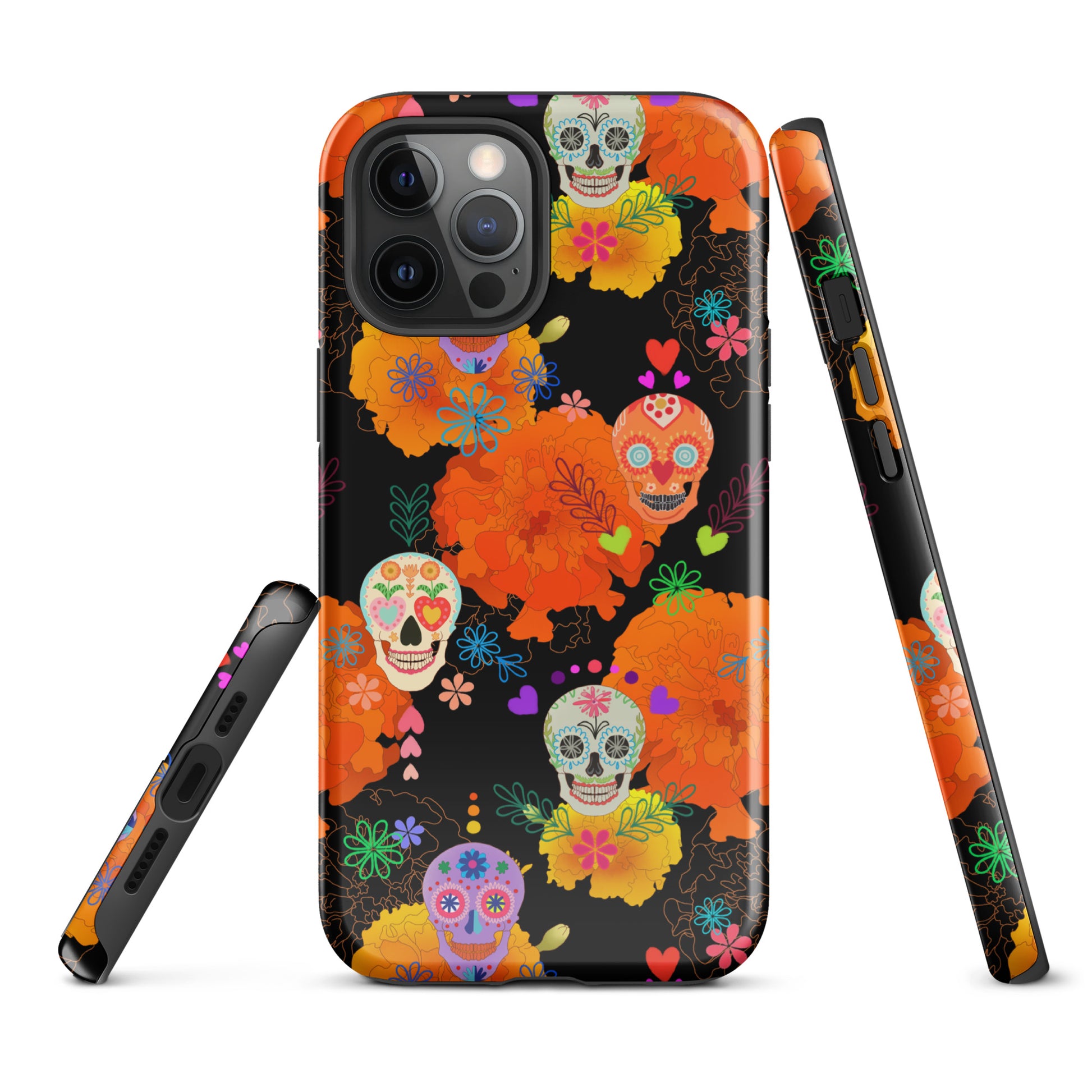 Vibrant Sugar Skull iPhone® Tough Case, featuring colorful designs for stylish and durable phone protection.