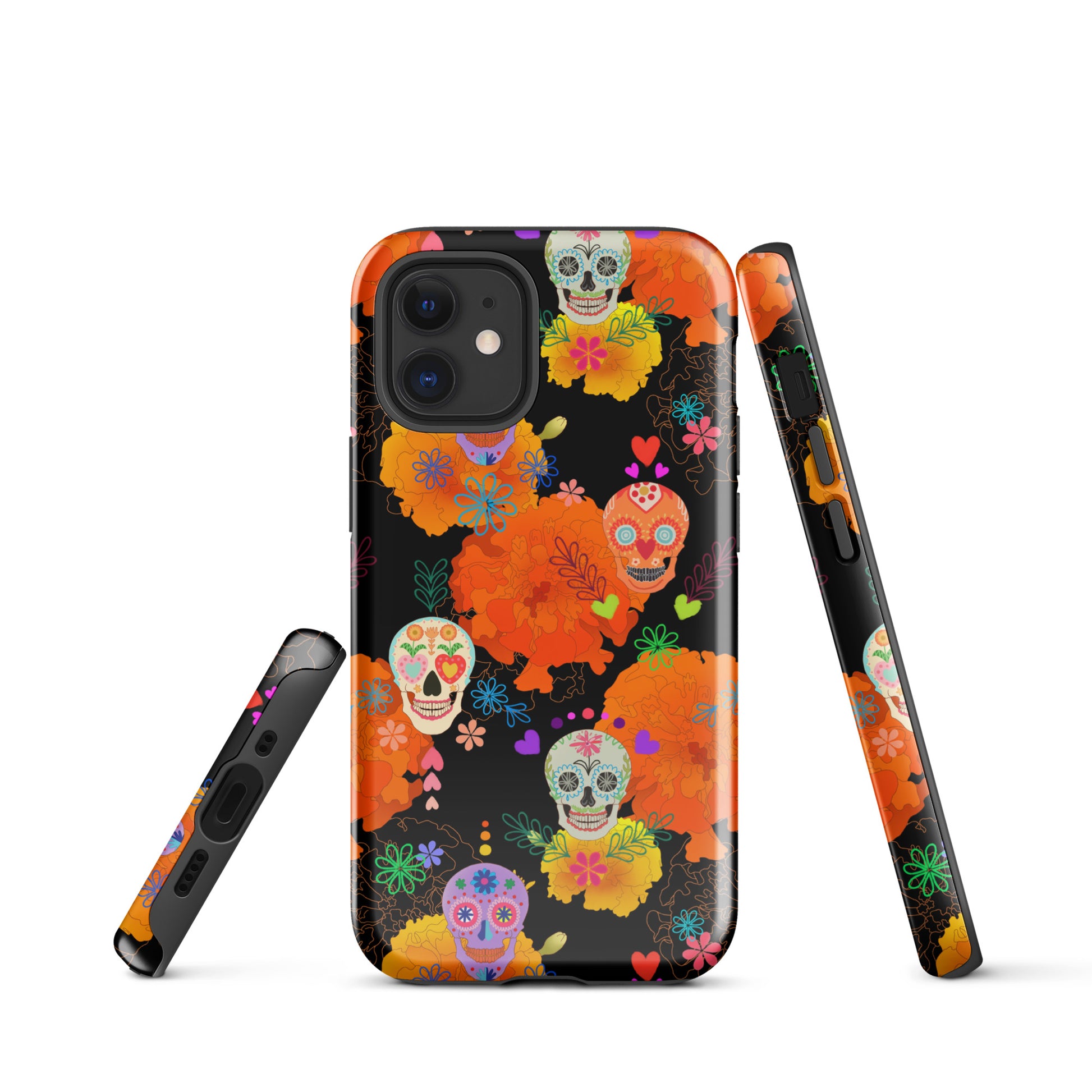Colorful Sugar Skull iPhone® Tough Case, featuring a dual-layer design for stylish, reliable phone protection.