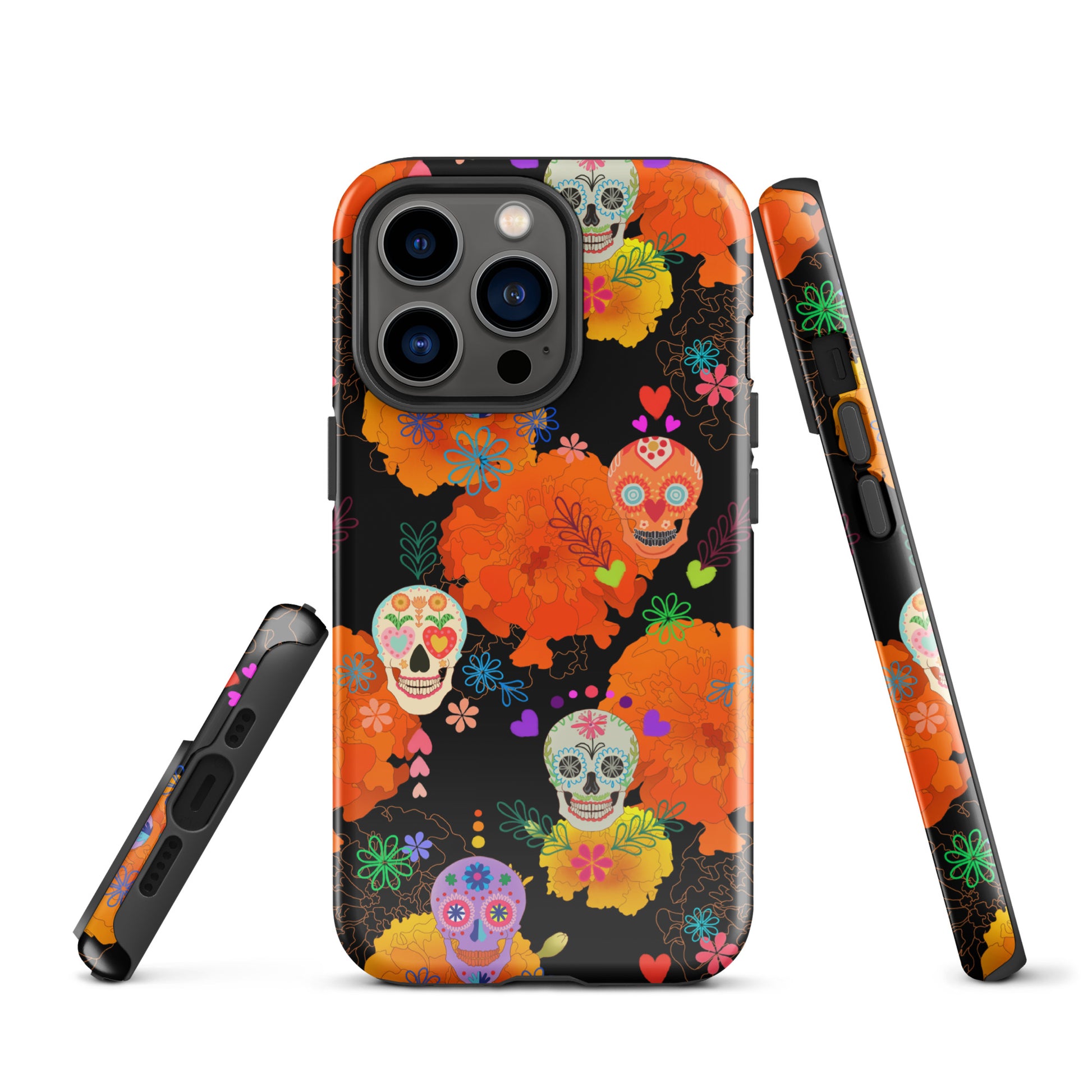 Colorful Sugar Skull iPhone® Tough Case featuring durable dual-layer design for stylish protection and impact absorption.