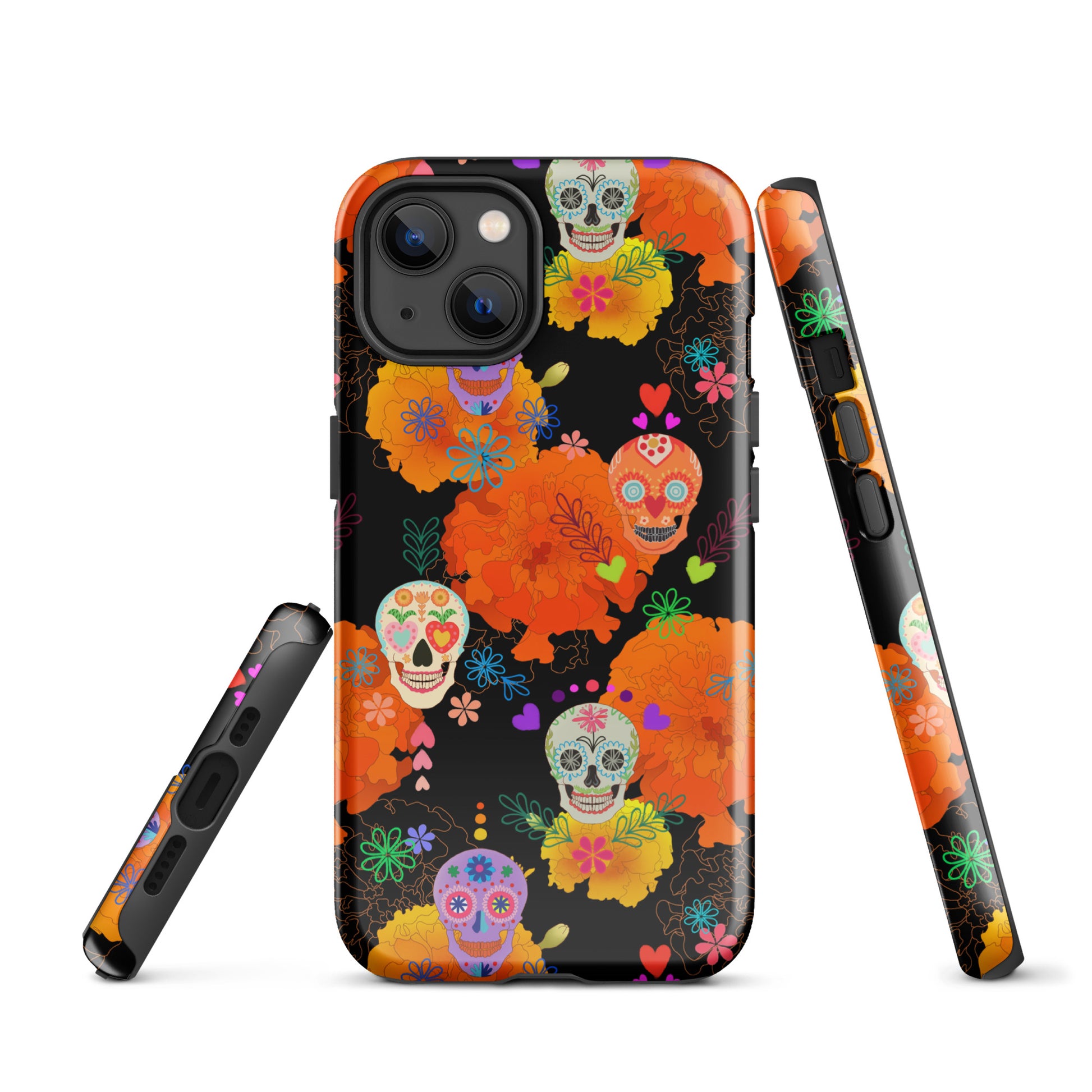 Stylish Sugar Skull iPhone® Tough Case features a durable design with vibrant colors and floral patterns for year-round protection.