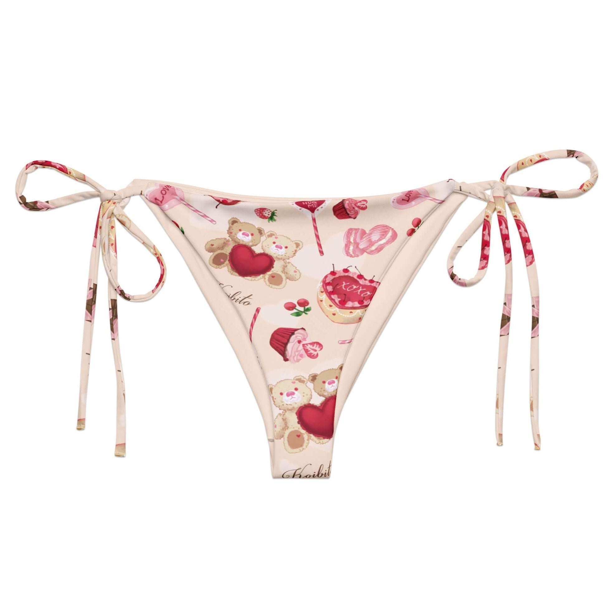 Sugar Sweetheart String Bikini Bottom features a fun, colorful design, perfect for summer poolside relaxation.