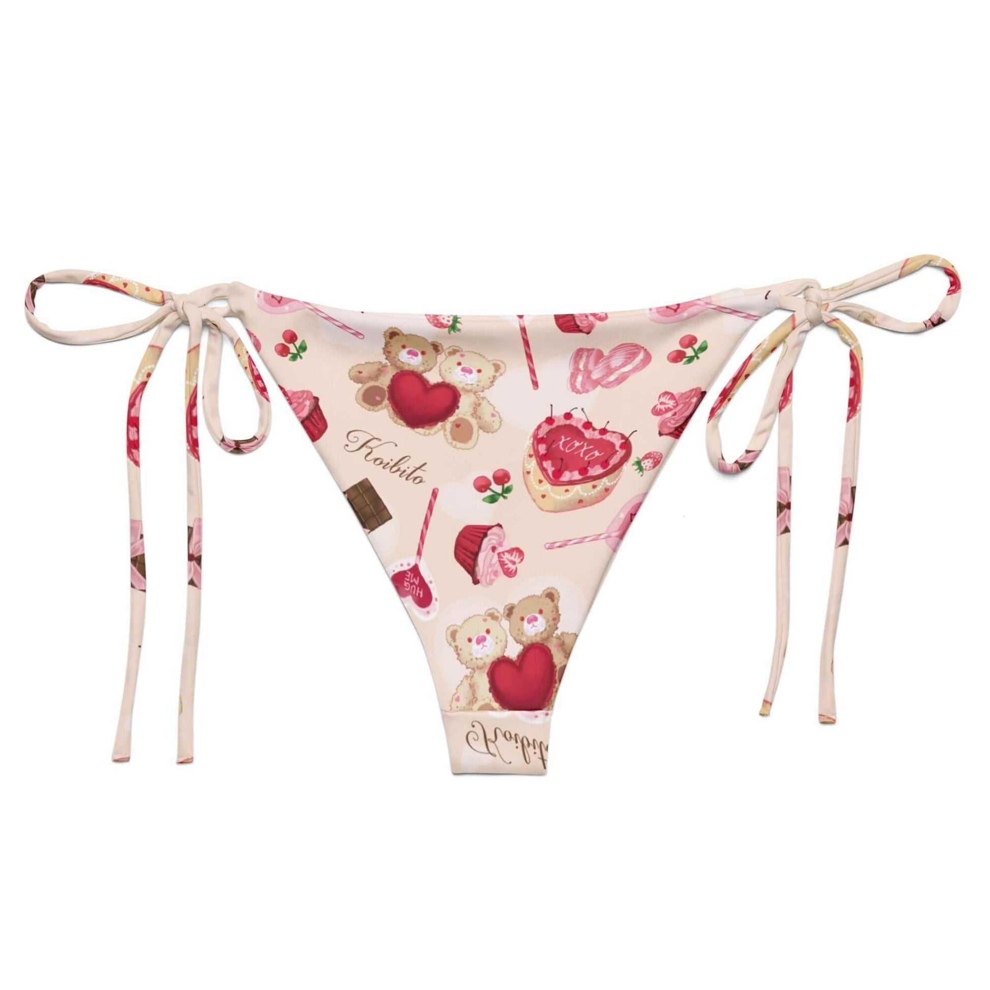 Stylish Sugar Sweetheart String Bikini Bottom featuring a playful print, perfect for summer poolside relaxation.