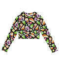 Stylish Filipino Dessert Long-sleeved Crop Top featuring vibrant graphics of classic Filipino sweets. Perfect for sustainable fashion!