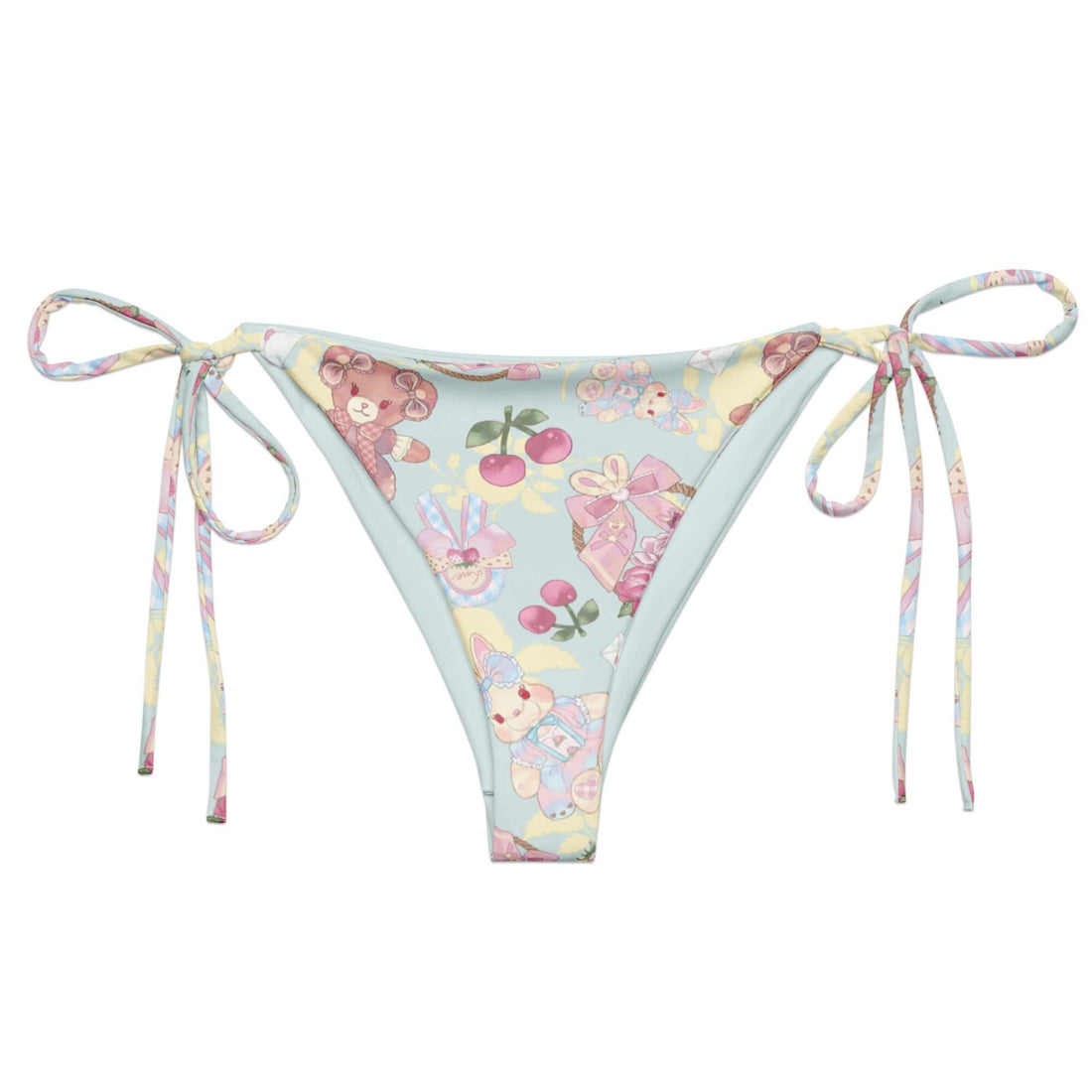 Sweet Teddy String Bikini Bottom features playful teddy bear prints, perfect for sunbathing by the pool this summer.