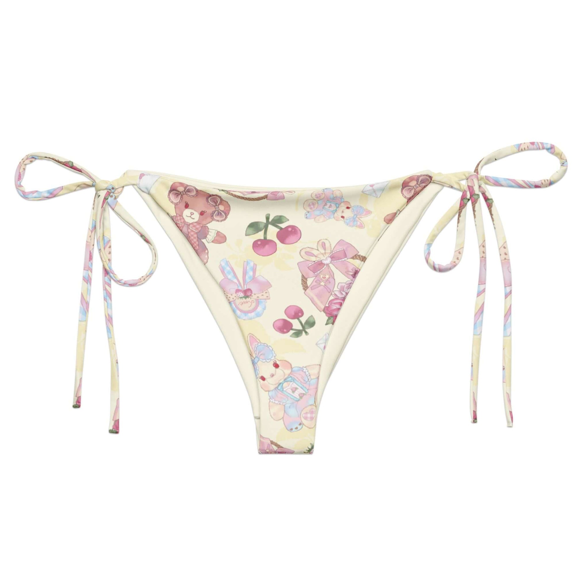 Sweet Teddy String Bikini Bottom features a playful design, perfect for sunbathing by the pool in style and comfort.