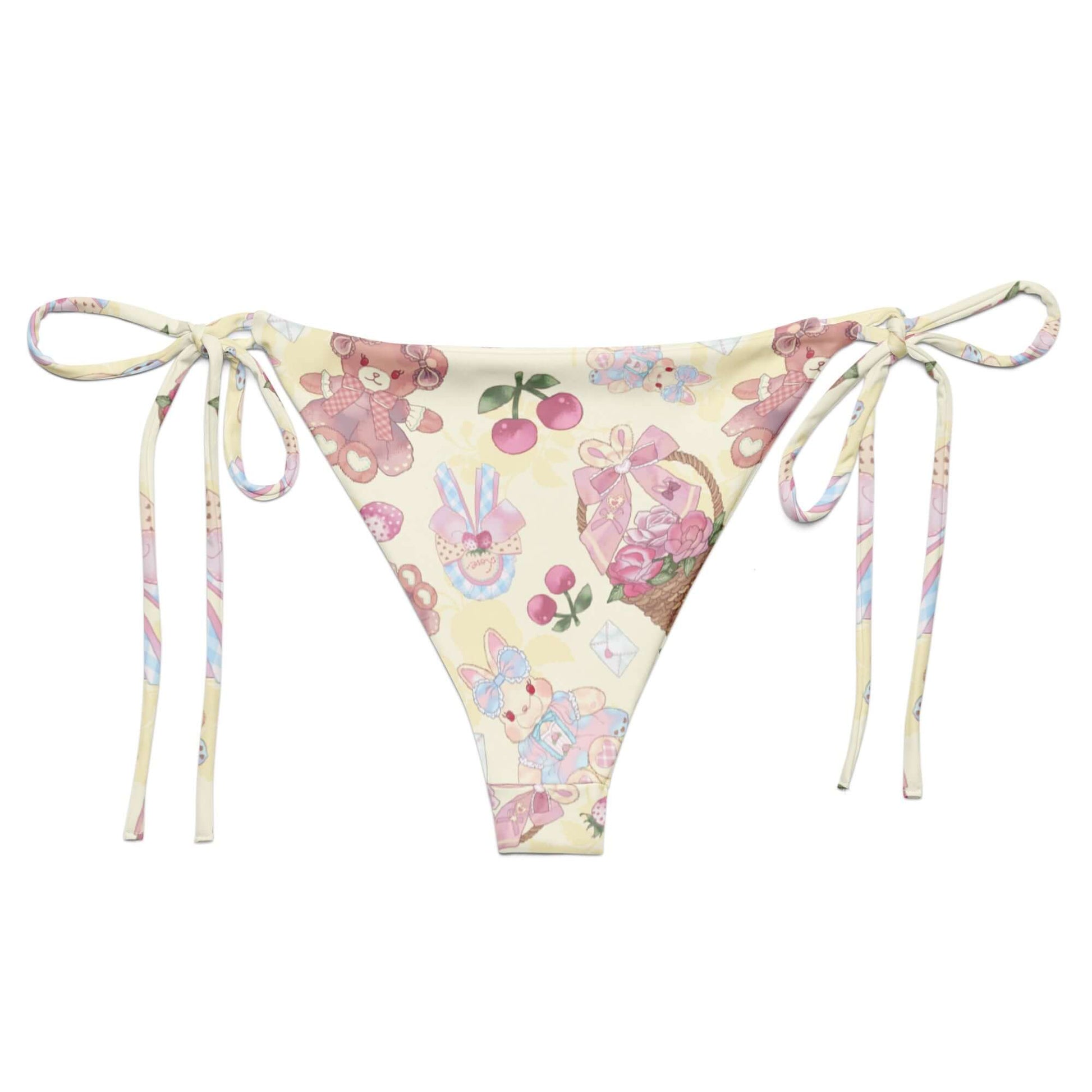 Sweet Teddy String Bikini Bottom features a playful design, perfect for sunbathing by the pool this summer.