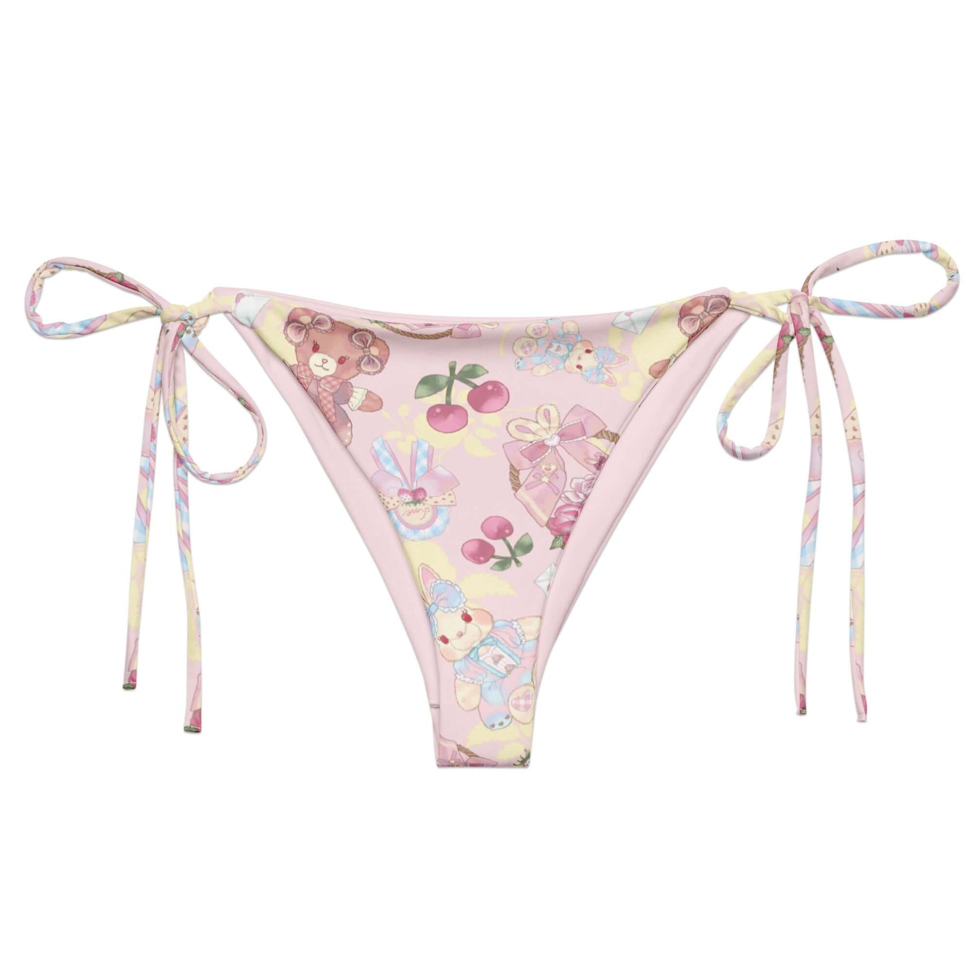 Sweet Teddy String Bikini Bottom features playful teddy bear print, perfect for sunbathing by the pool this summer.