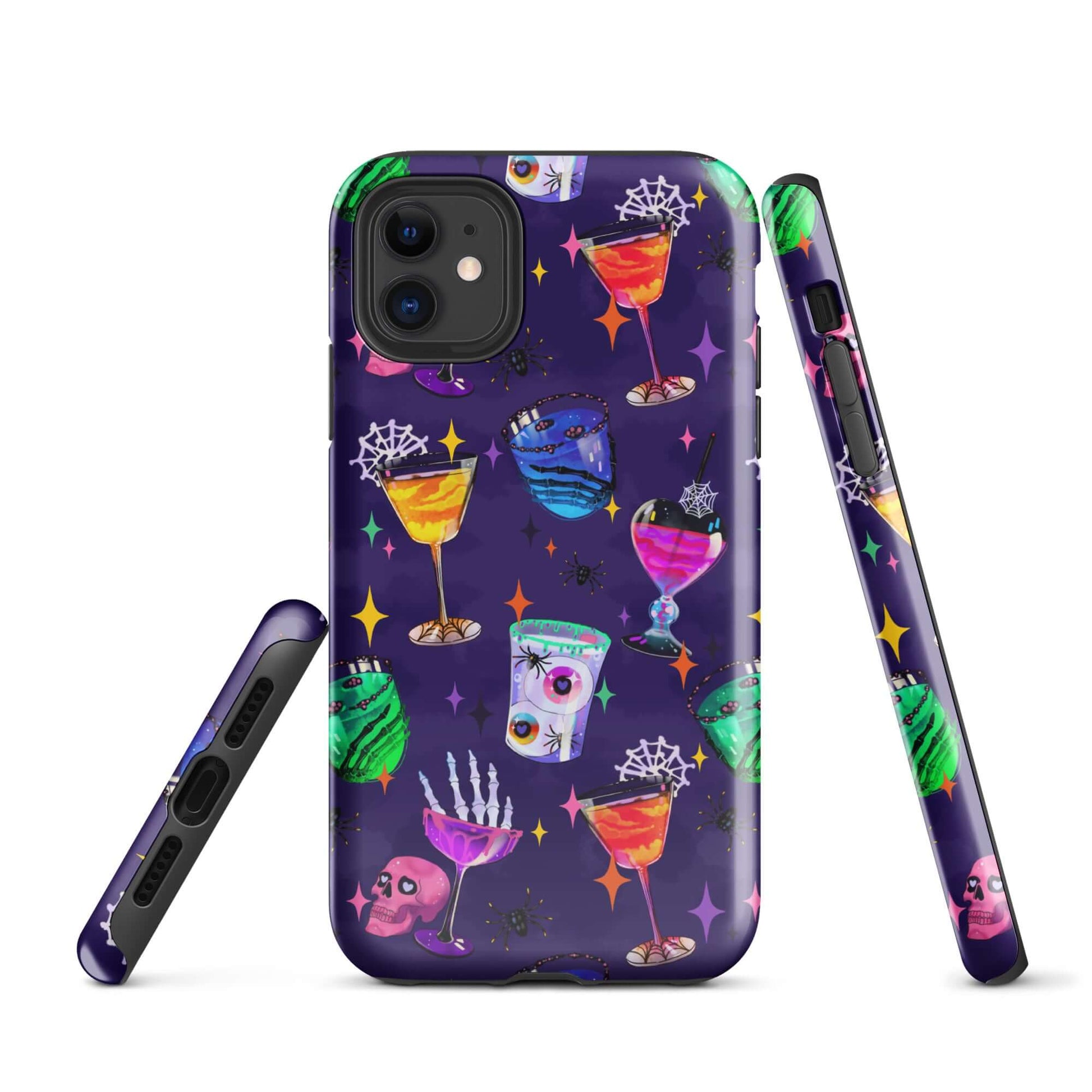 Vibrant Monster Party iPhone® Tough Case featuring cocktails and spooky designs, perfect for stylish phone protection.