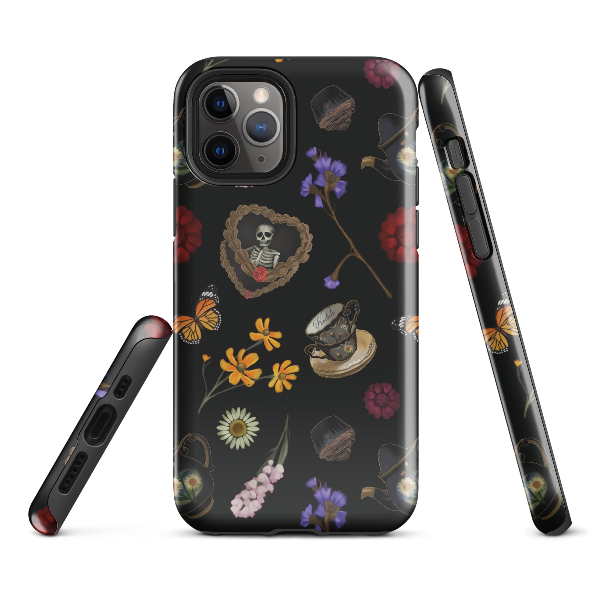 Stylish Gothic Tea Time iPhone® Tough Case featuring intricate designs, offering durable protection and unique flair.