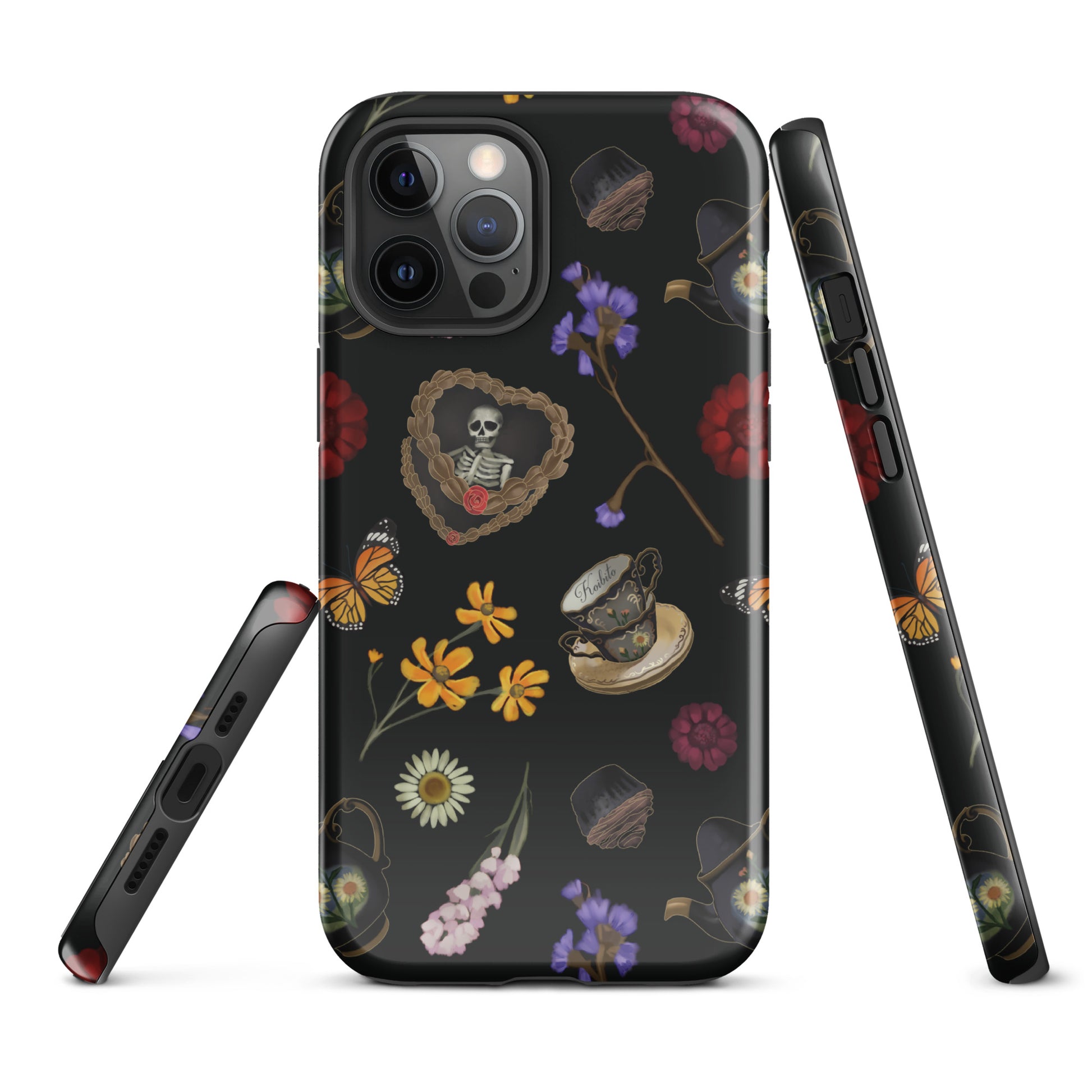 Gothic Tea Time iPhone® Tough Case features stylish floral and skull designs, protecting your phone with durable layers.