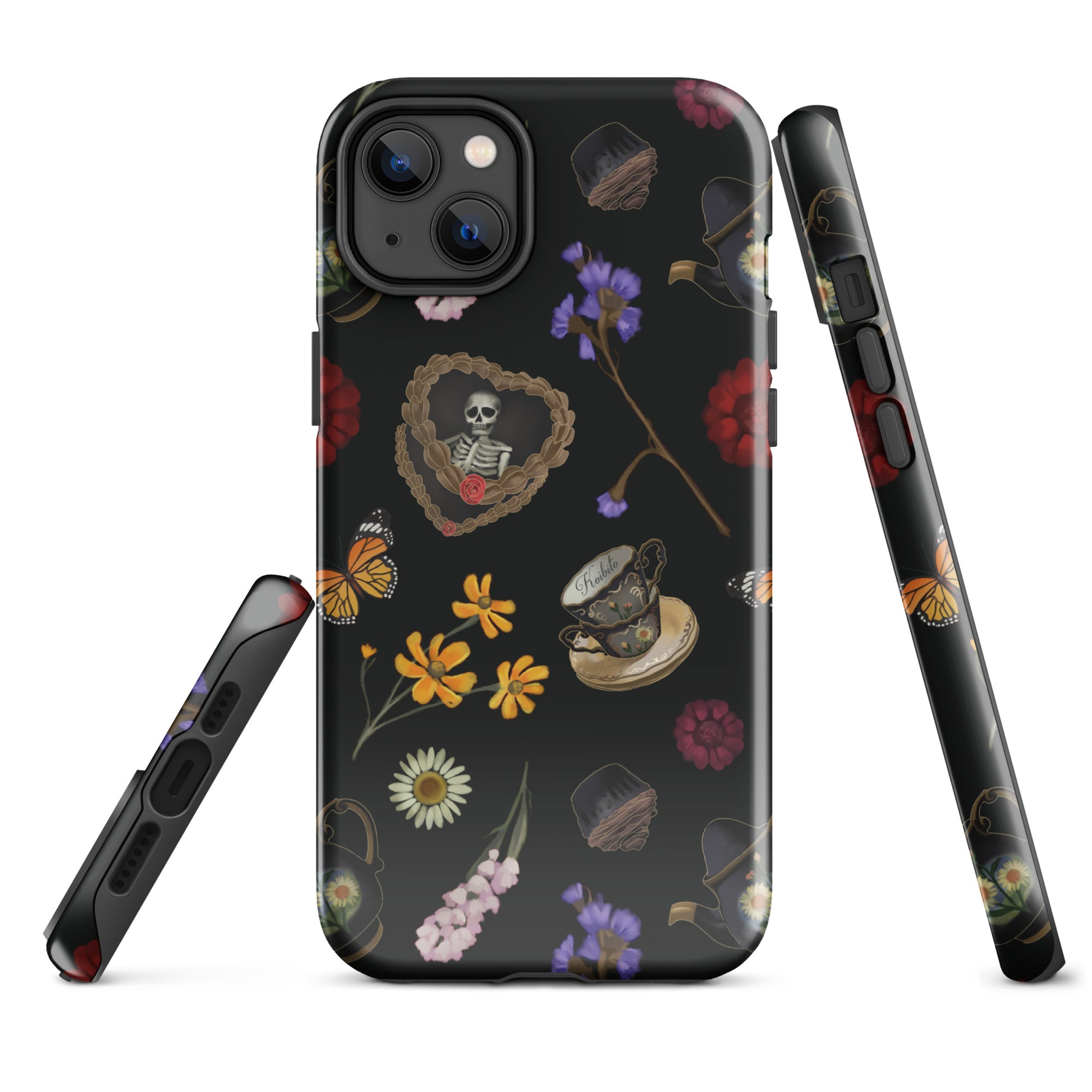 Stylishly protect your phone with the Gothic Tea Time iPhone® Tough Case, featuring a unique floral and skull design.