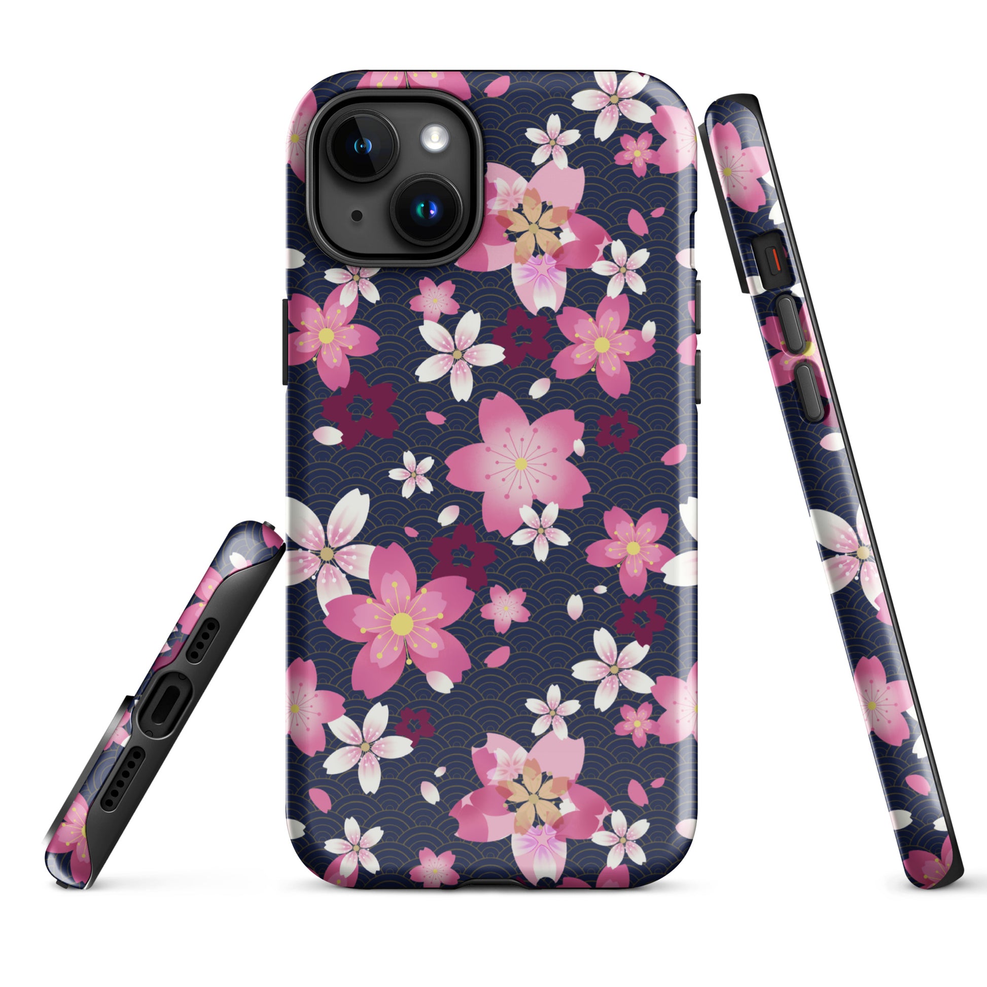 Stylish Sakura iPhone® Tough Case with floral design offers durable protection and impact absorption for your phone.