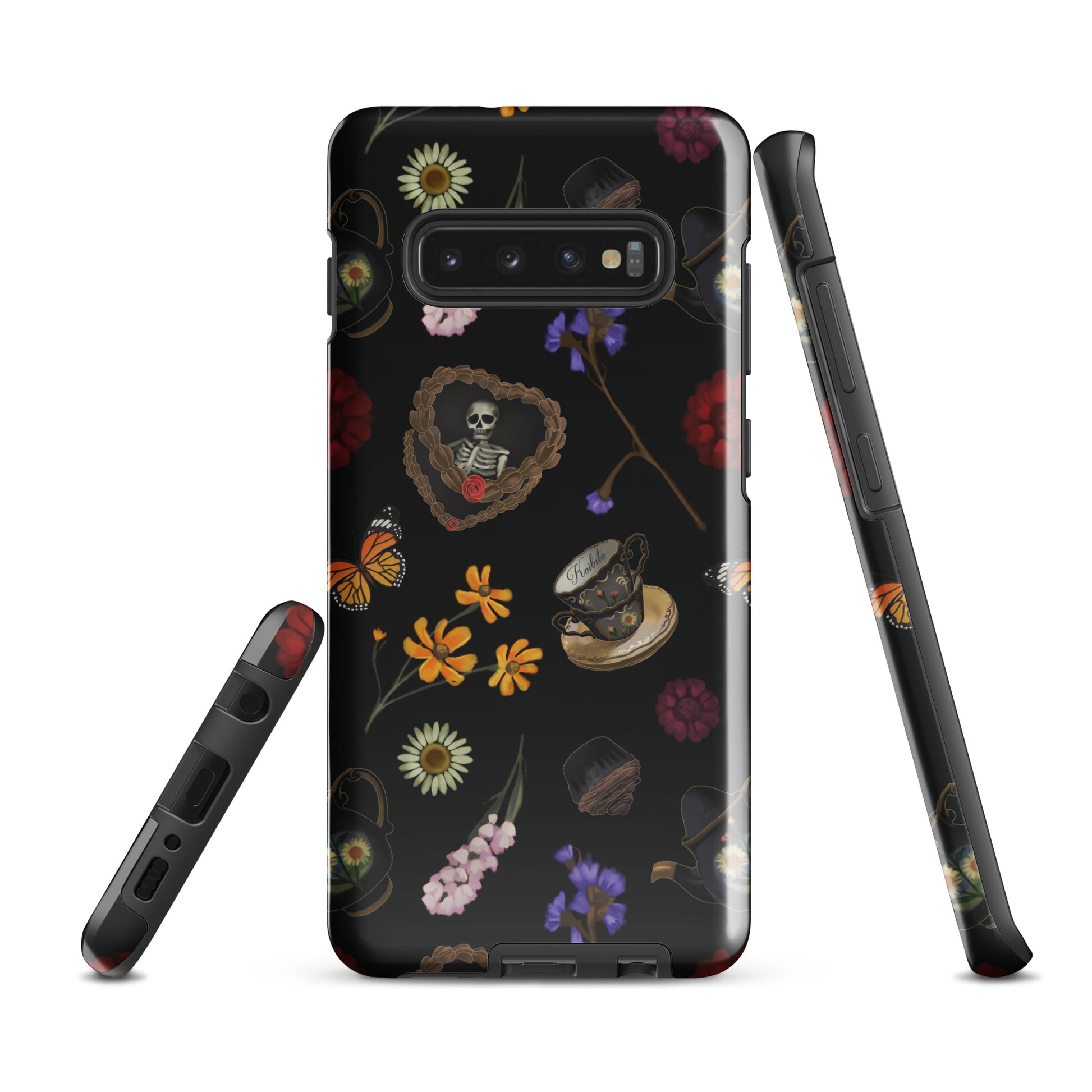 Stylish Gothic Tea Time Samsung® Tough Case showcasing floral and skull designs for ultimate phone protection.