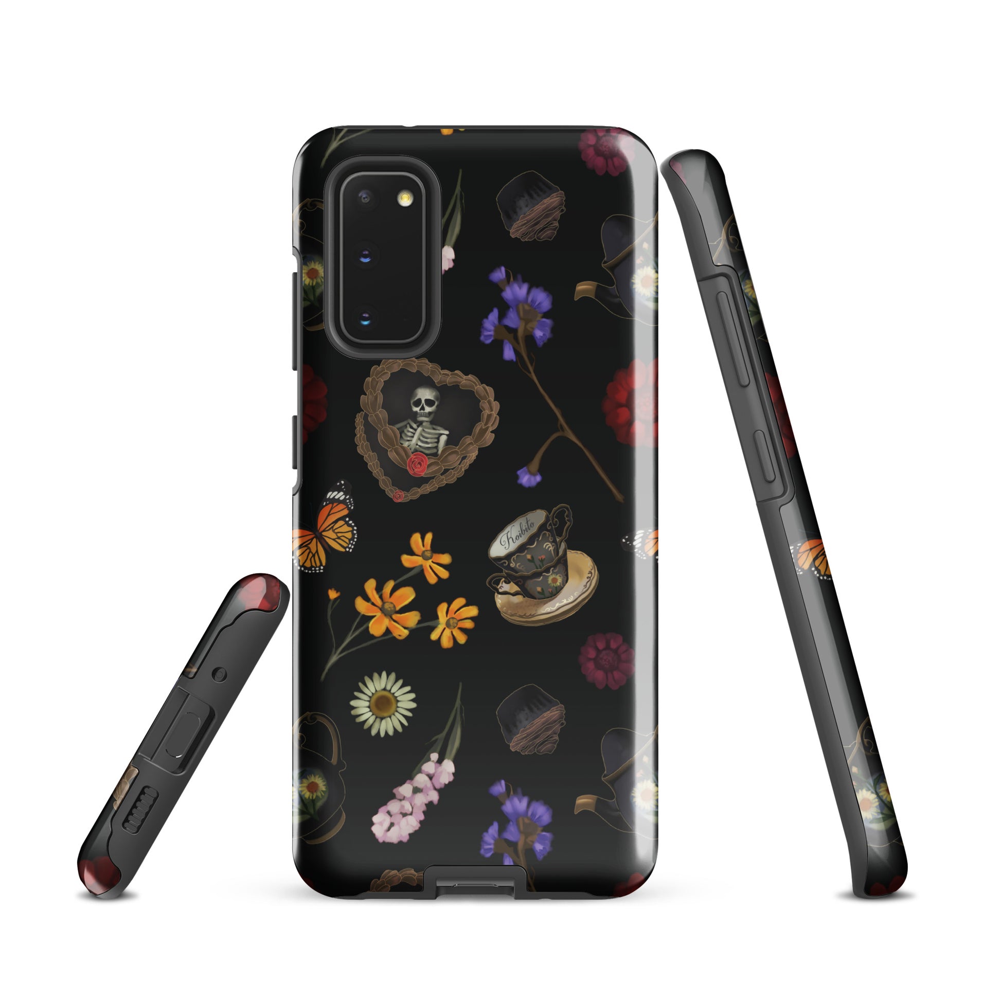 Stylish Gothic Tea Time Samsung® Tough Case featuring floral and skull designs for ultimate phone protection.