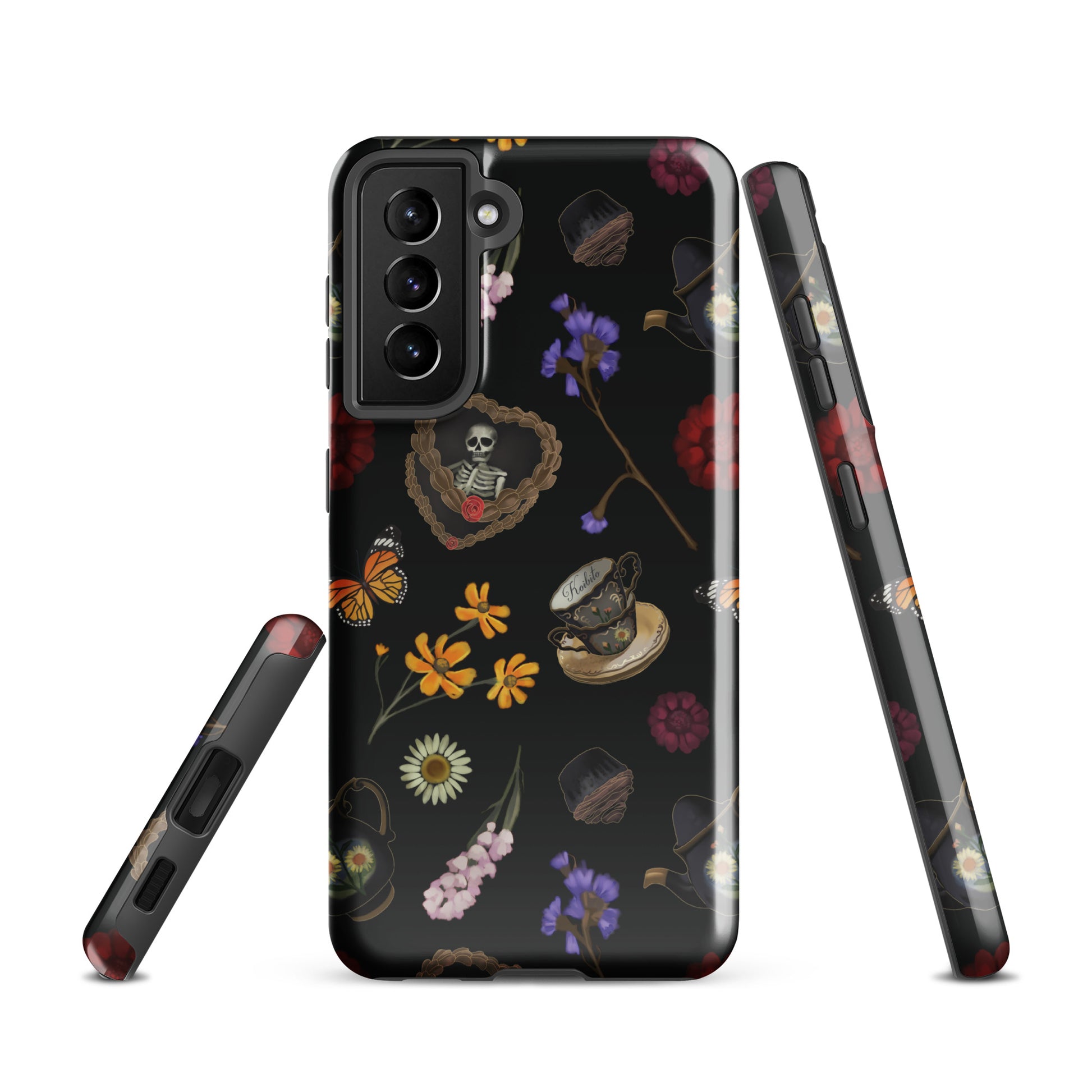 Stylish Gothic Tea Time Samsung® Tough Case features floral and skull designs for durable phone protection.