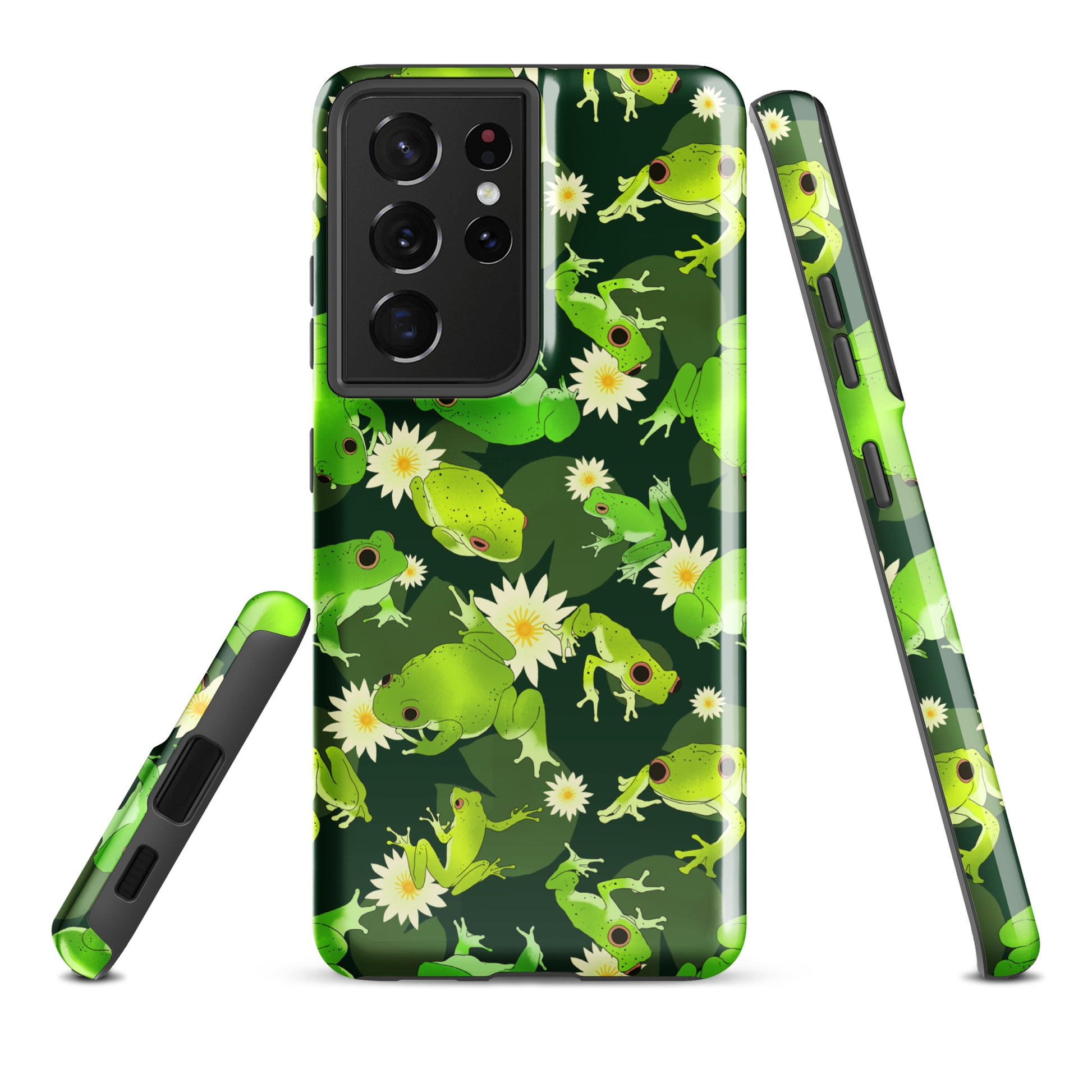 Stylish Kero-kero Samsung® Tough Case features vibrant frogs and flowers, ensuring durability and protection for your phone.