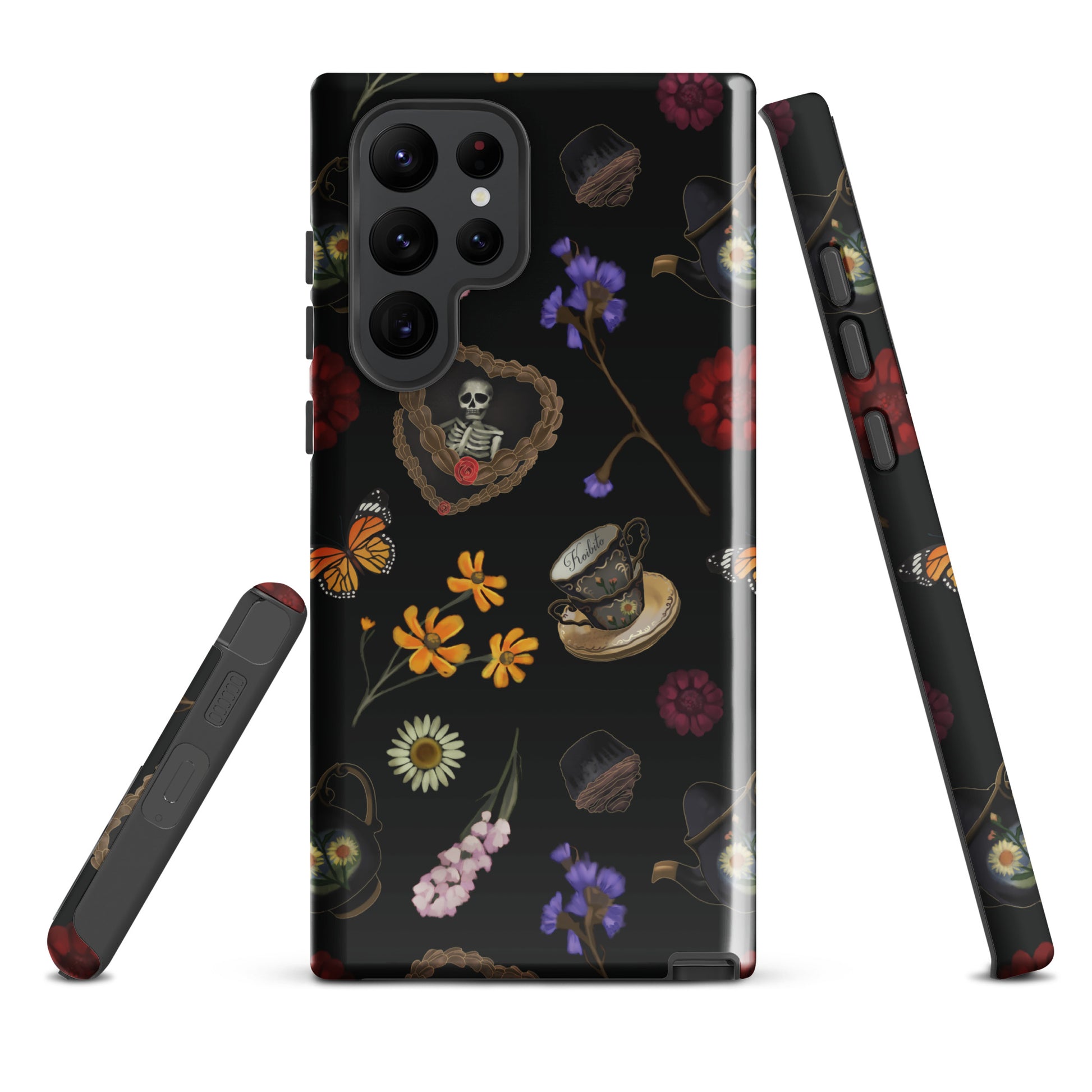 Stylish Gothic Tea Time Samsung® Tough Case featuring floral and skull designs, perfect for protection and art.