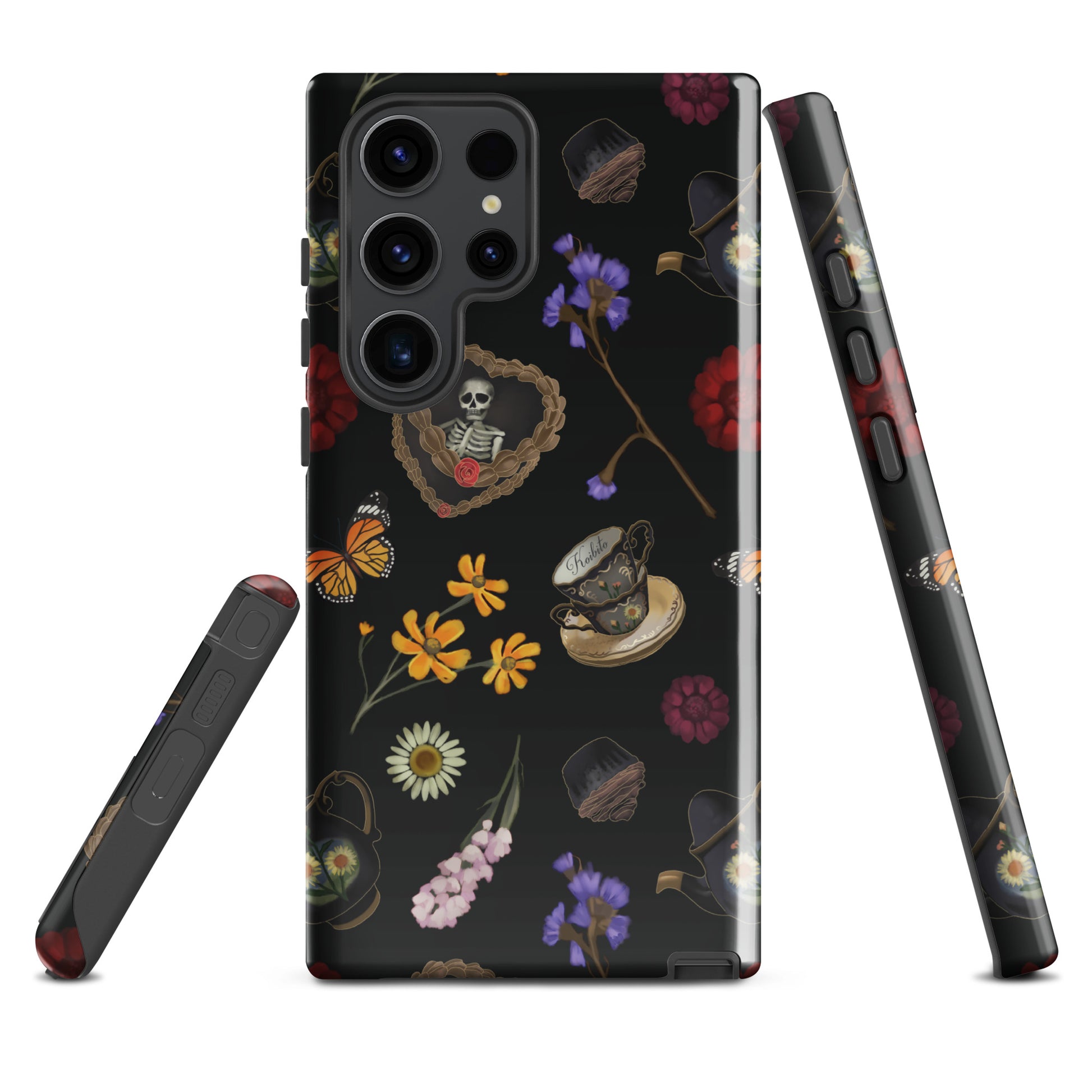 Stylish Gothic Tea Time Samsung® Tough Case featuring floral and skull designs for ultimate phone protection.