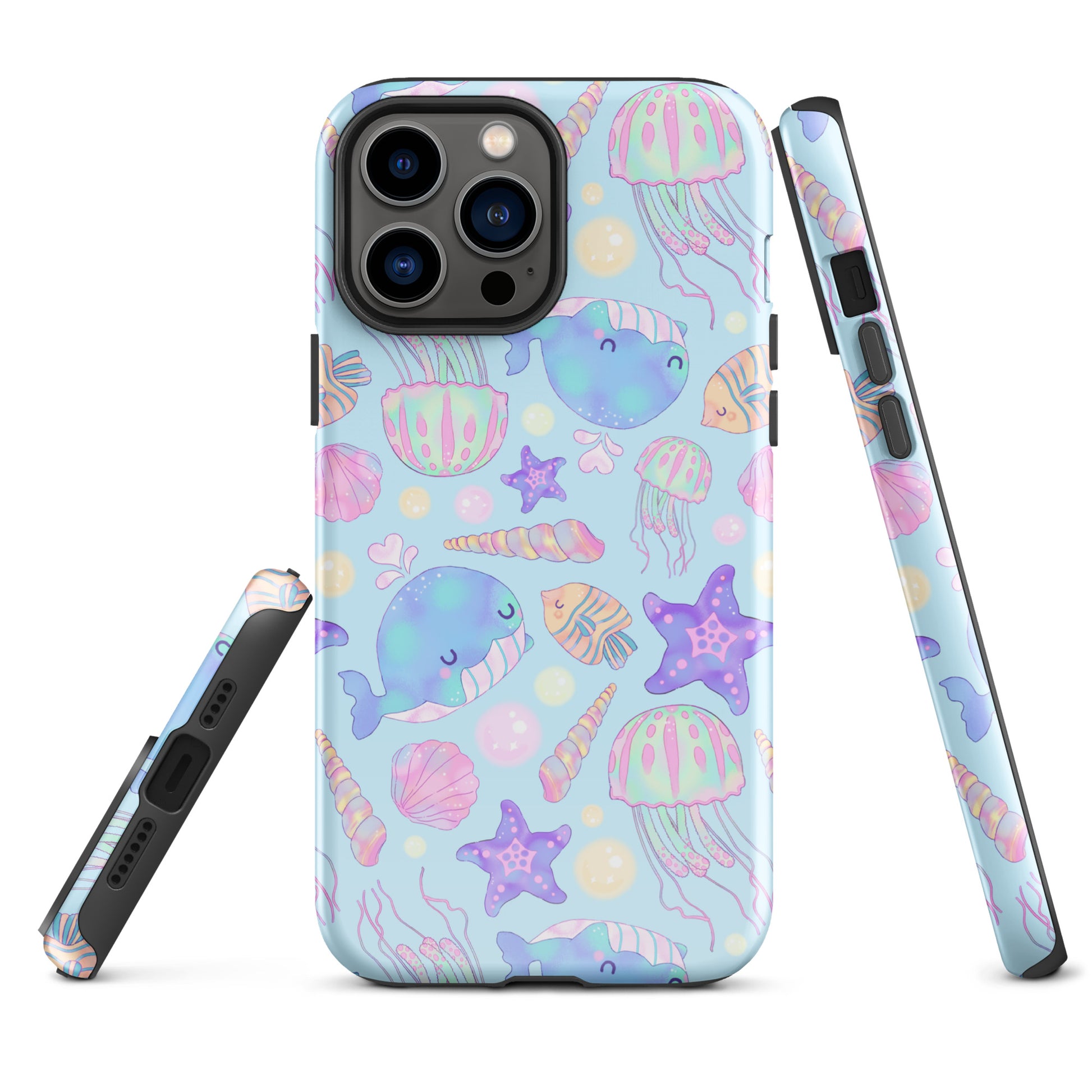 Colorful Under the Sea iPhone® Tough Case featuring playful marine life patterns, perfect for stylish protection.