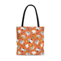 Cheerful Trick or Treaters Tote Bag (Orange) featuring playful designs, perfect for Halloween festivities.