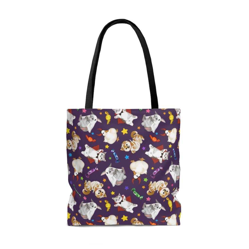 Trick or Treaters Tote Bag (Purple) features playful designs, perfect for Halloween fun and candy collection.