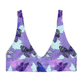 Vibrant Butterfly Padded Bikini Top in lavender, perfect for a stylish beach look and comfortable support.