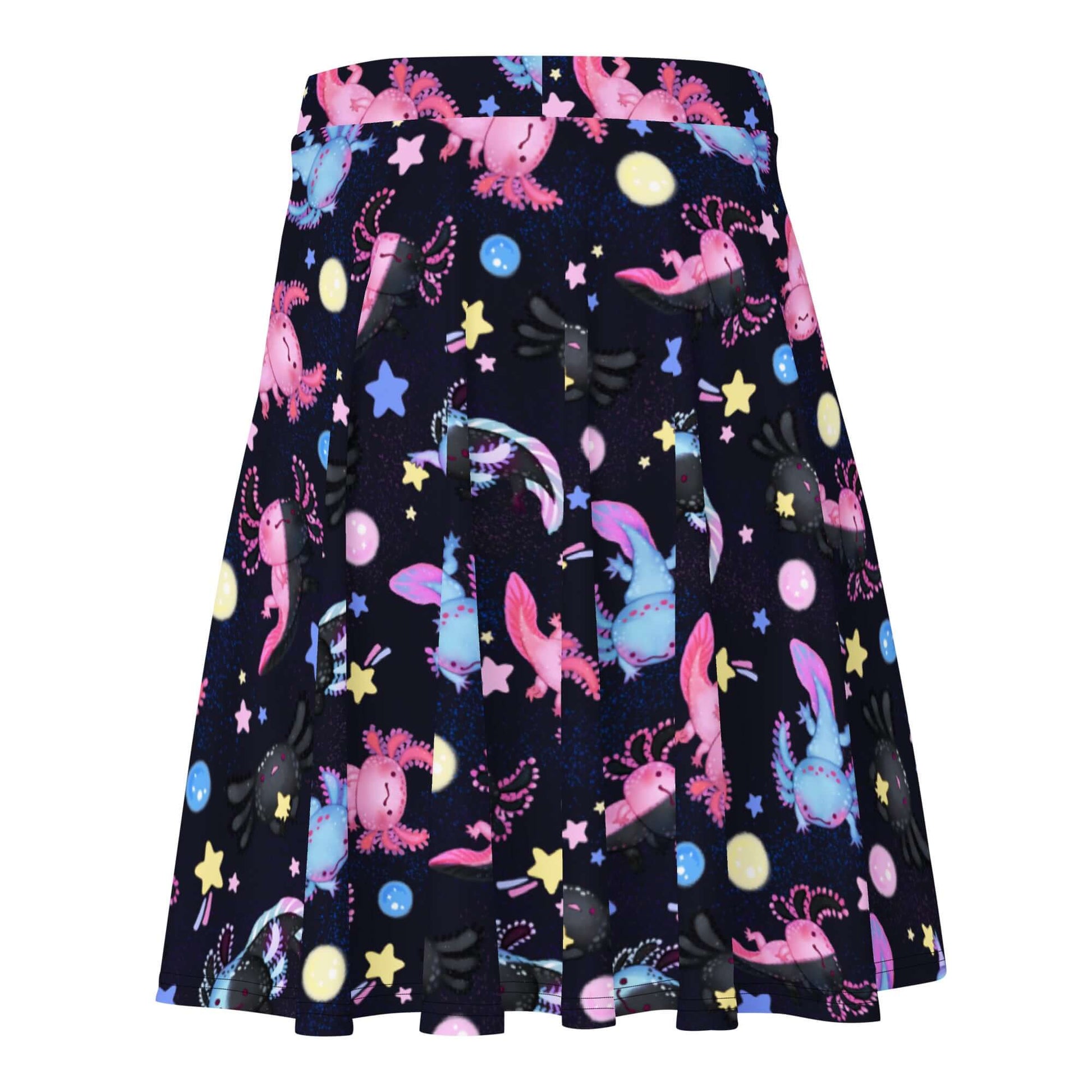 Cute Axolotl Skater Skirt featuring vibrant designs, perfect for making you sparkle and shine wherever you go!