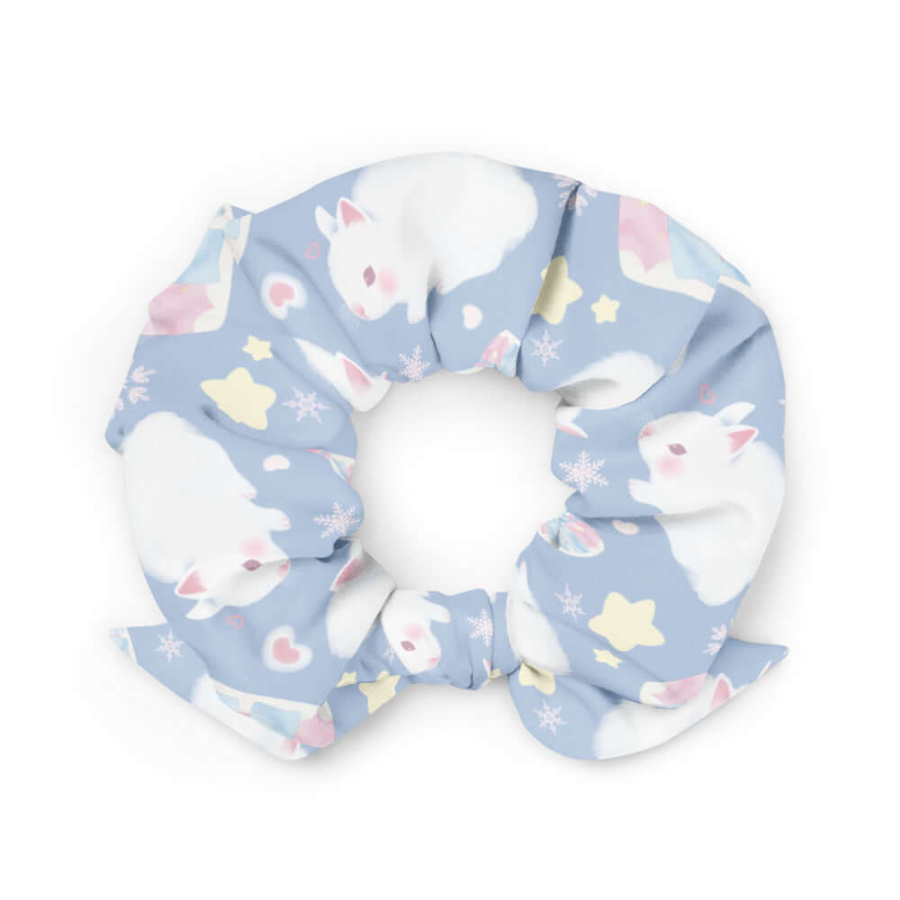 Stylish Snow Bunny Scrunchie featuring adorable bunnies, perfect for adding charm to any pastel outfit.