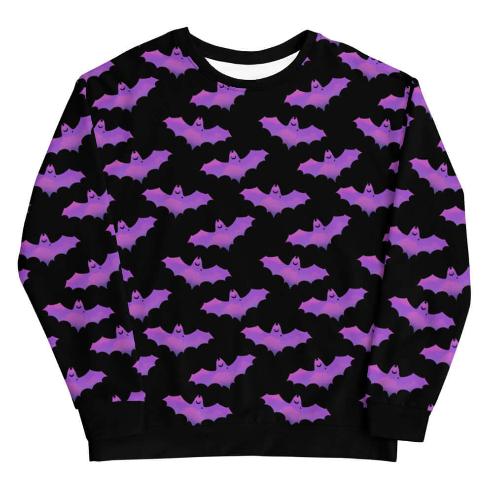 Cozy Aensland Sweatshirt featuring a whimsical bat design, perfect for warm and stylish nights out.