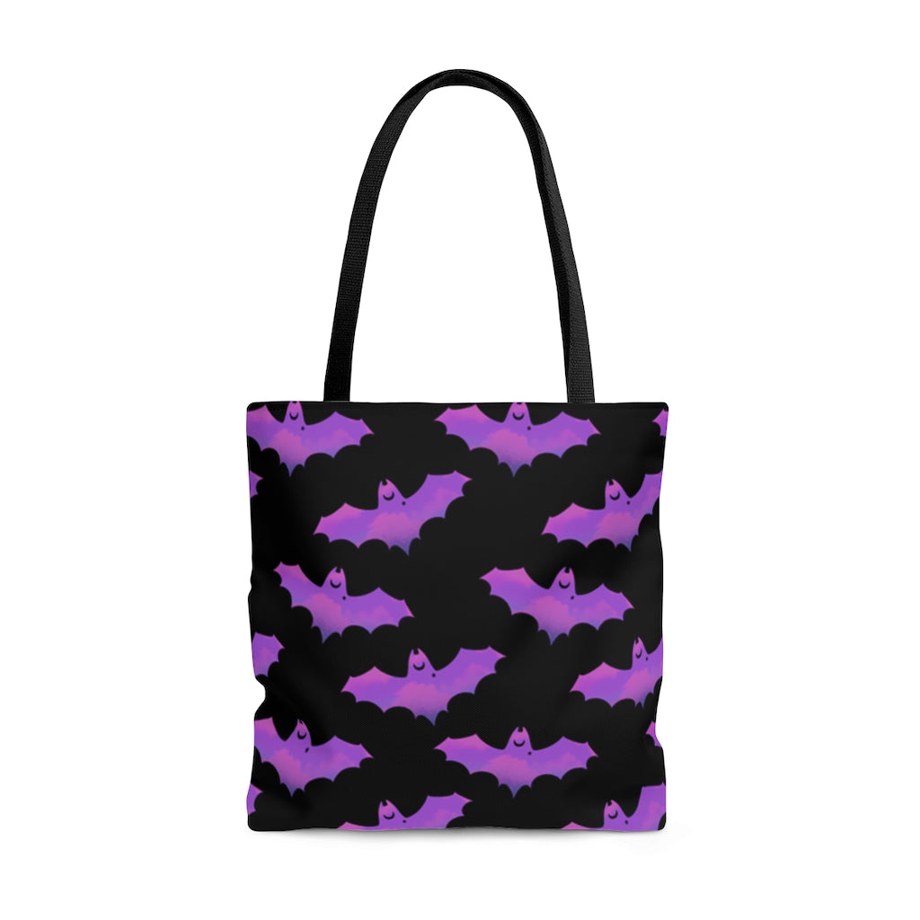 Stylish Aensland Tote Bag (Pink/Black) features a fun bat design, perfect for any outfit. Ideal for daily use!