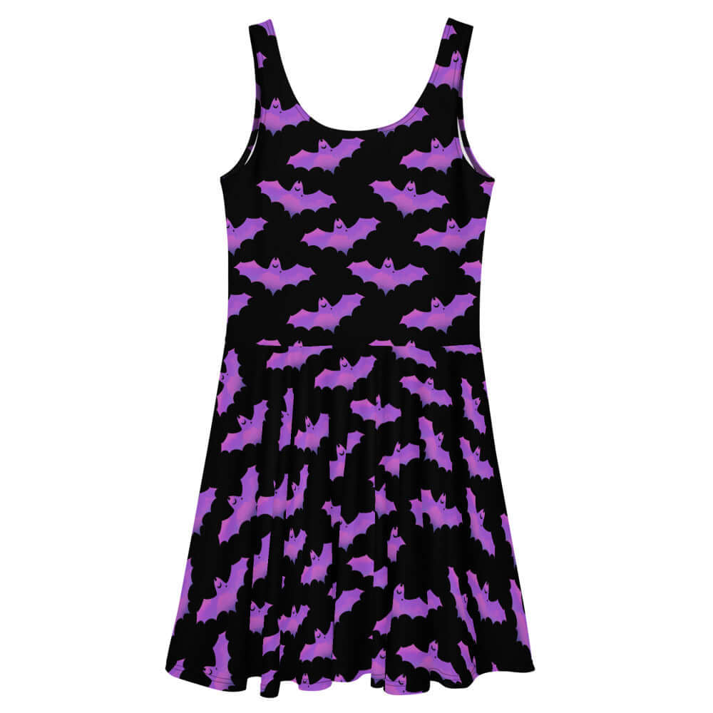 Stylish Aensland Skater Dress featuring a bat design, perfect for sunny days and inspired by Morrigan's elegance.