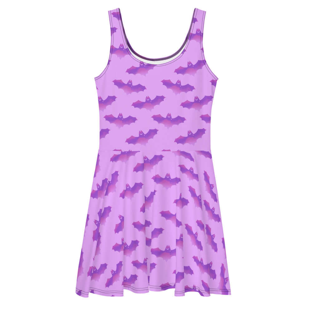 Charming Aensland Skater Dress featuring a bat print, perfect for sunny outings and stylish comfort.