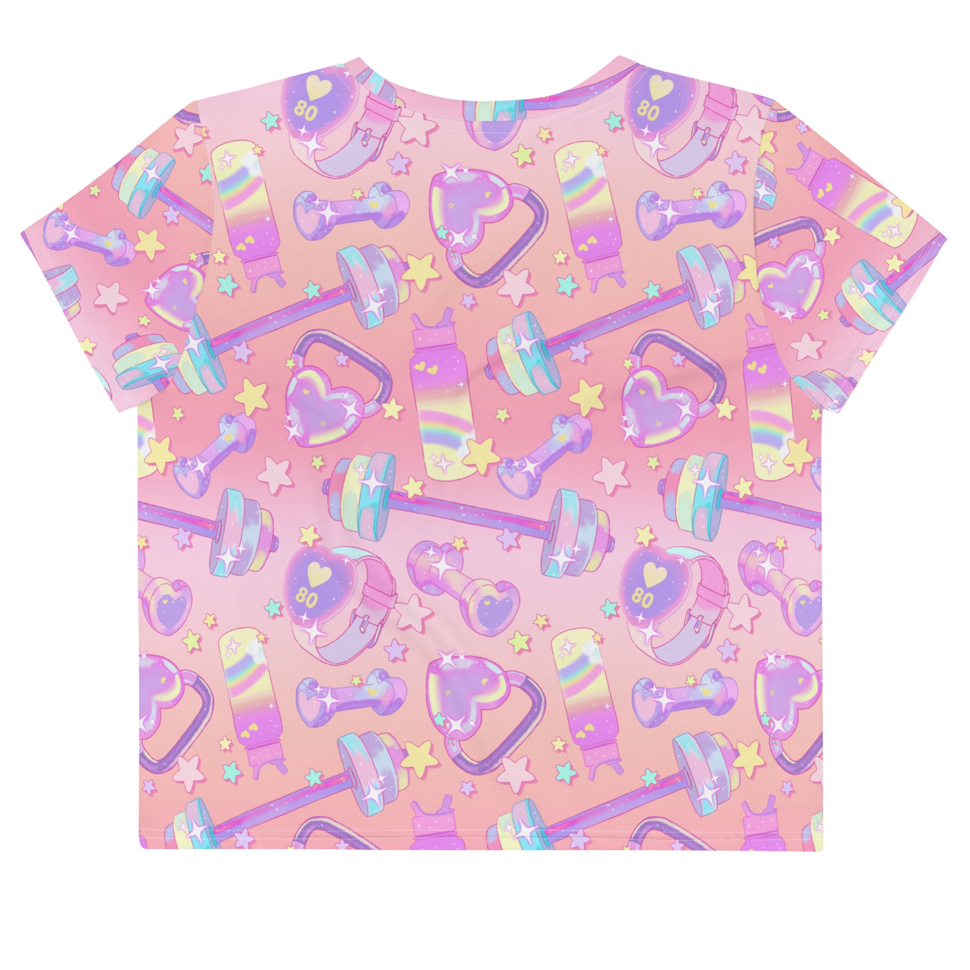 Vibrant Glitter Gains Crop Top features a fun pastel design, perfect for standing out during workouts.