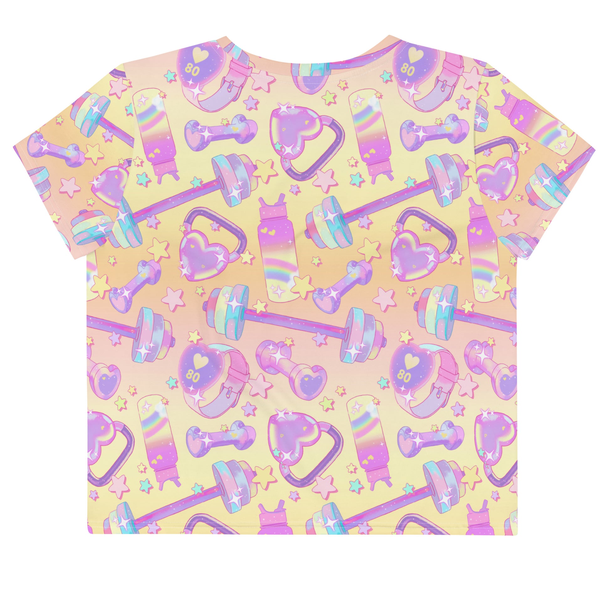 Vibrant Glitter Gains Crop Top features a fun pastel design, perfect for workouts and standing out at the gym.