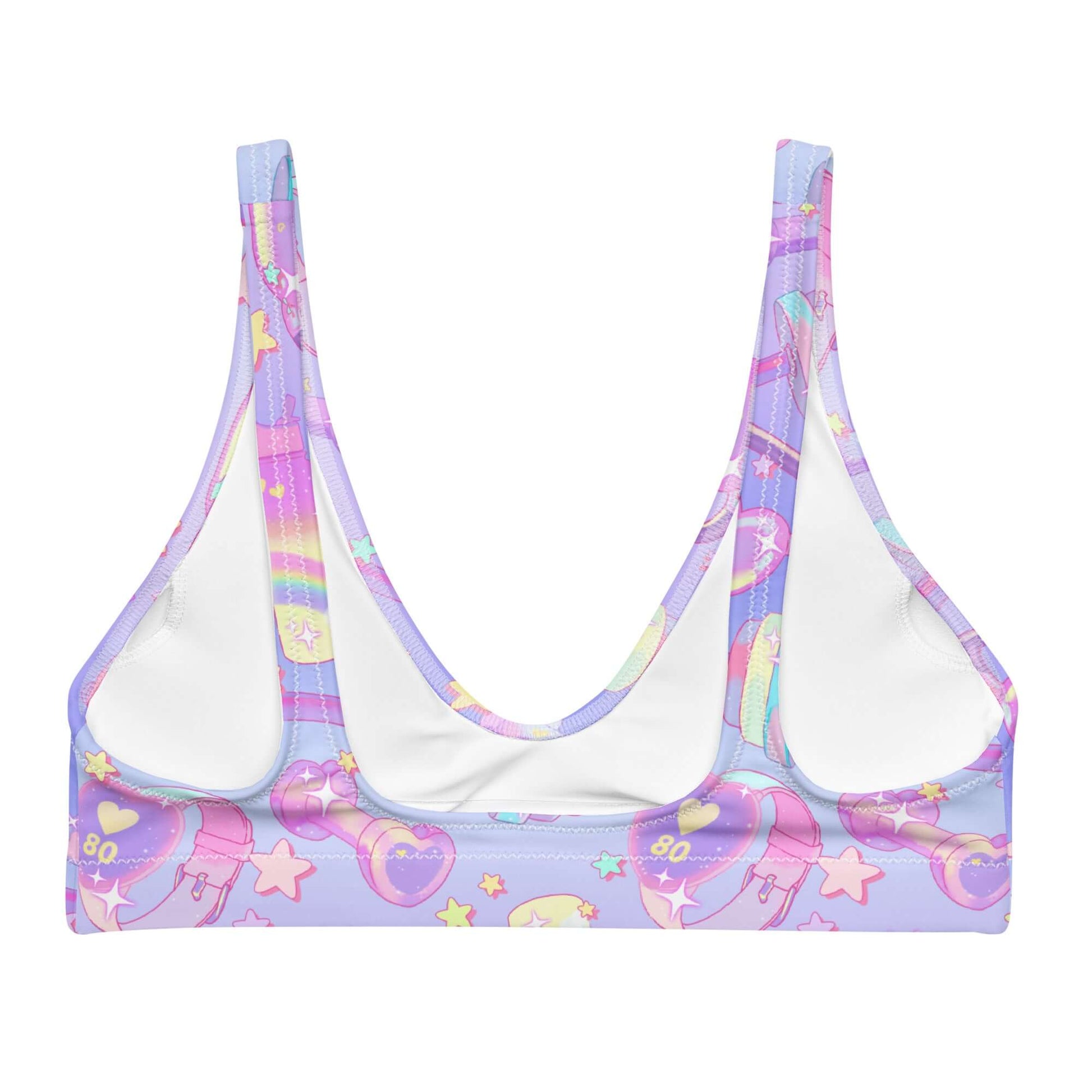 Glitter Gains Padded Bikini Top features a fun print, perfect for workouts or summer adventures. Comfortable and stylish!