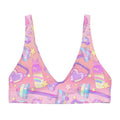 Colorful Glitter Gains Padded Bikini Top features a fun workout design, perfect for summer adventures and gym sessions.