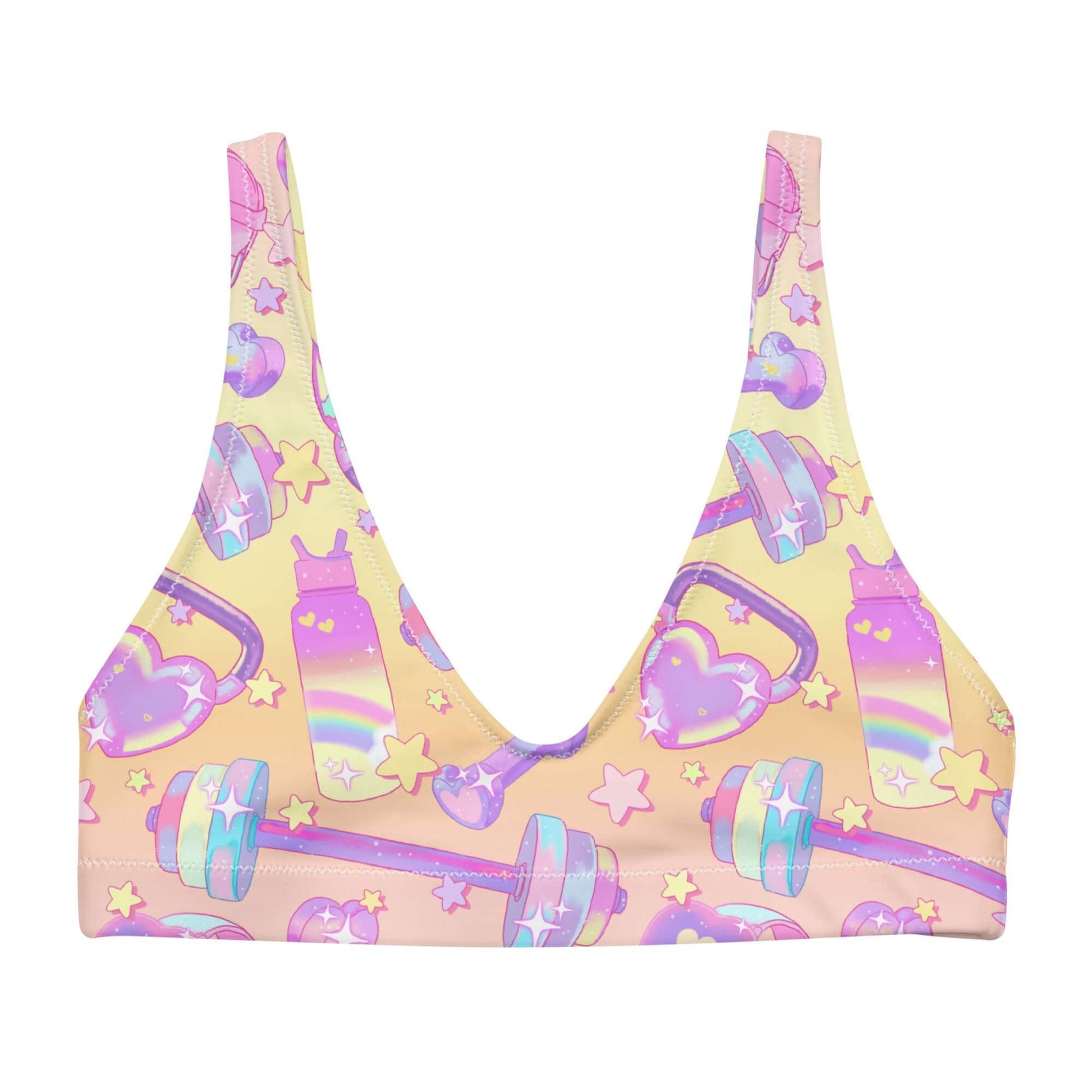 Glitter Gains Padded Bikini Top features a fun design, perfect for workouts and summer adventures. Comfortable and stylish!