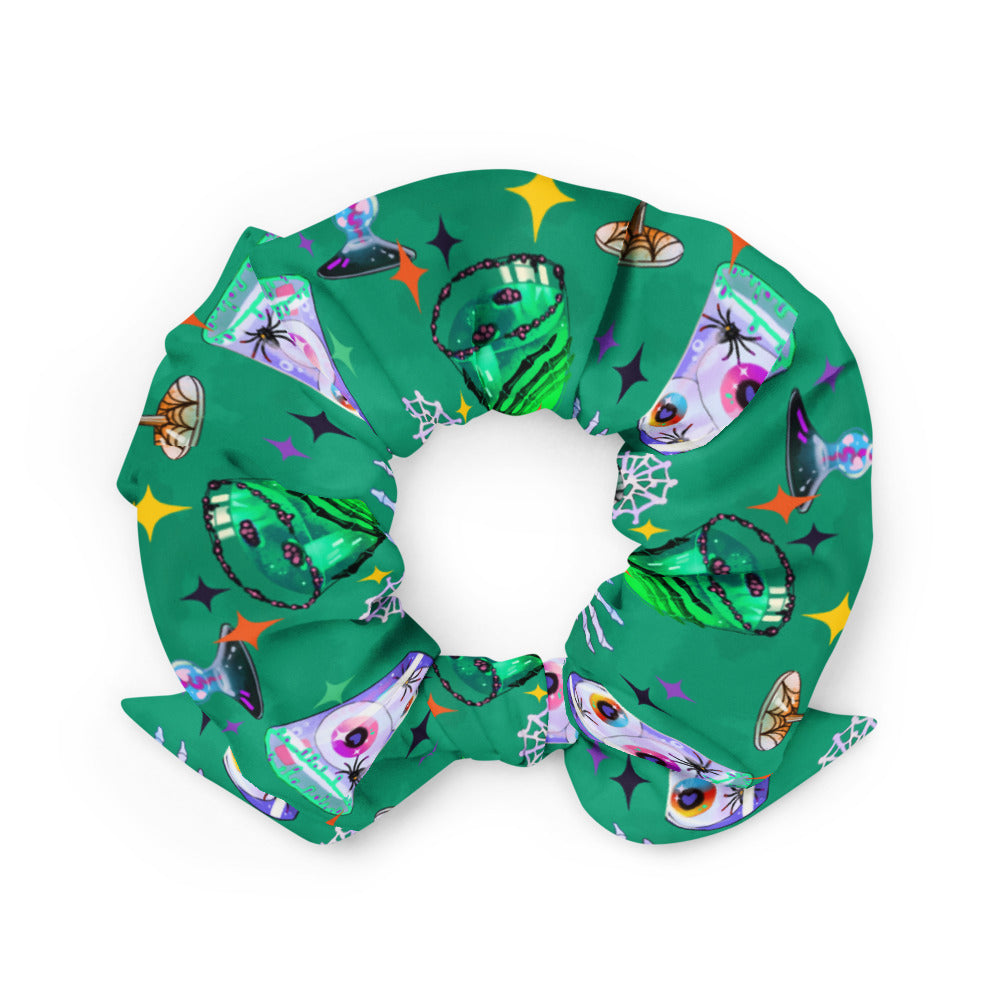 Monster Party Scrunchie featuring vibrant, spooky designs, perfect for accessorizing your creepy-cute outfit!