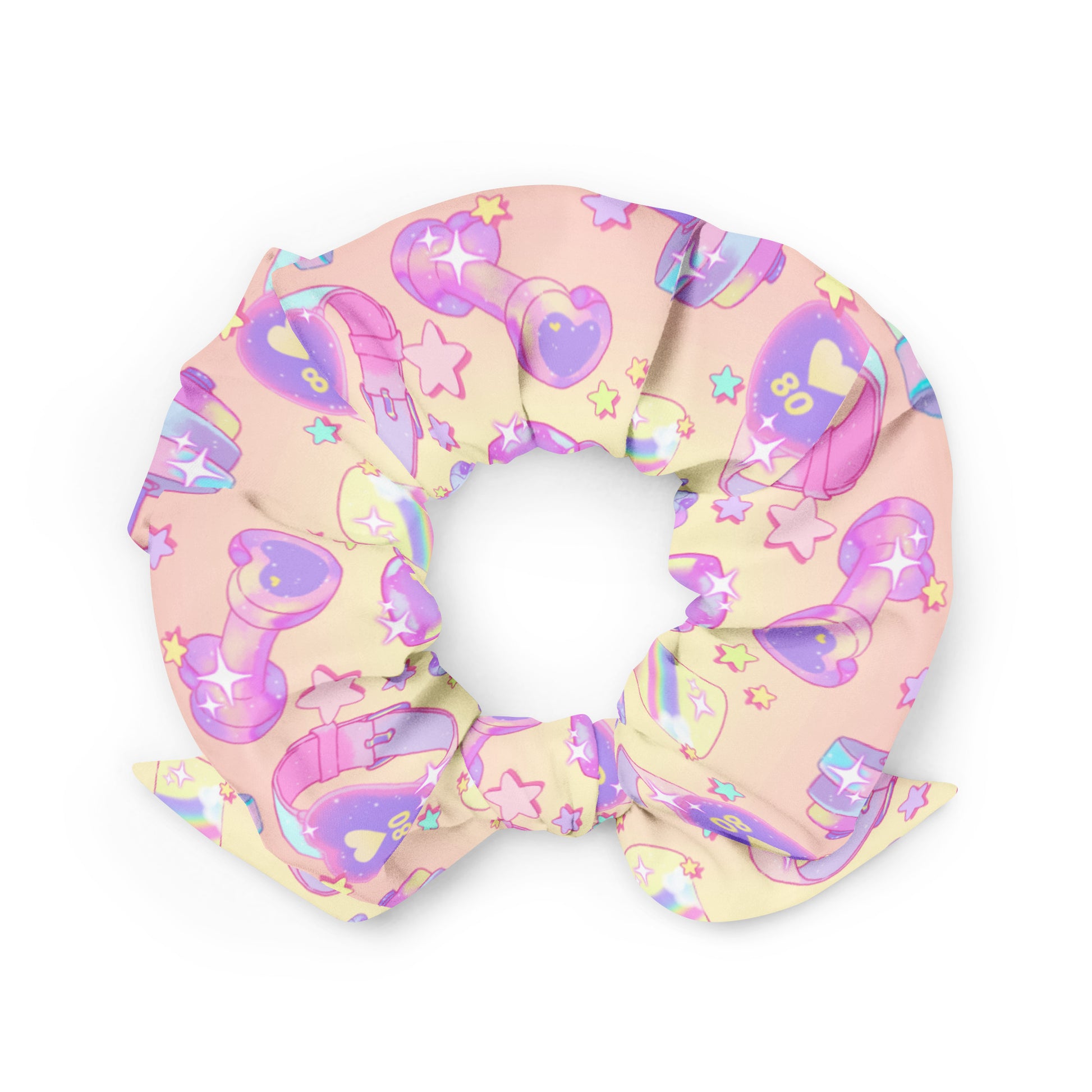 Colorful Glitter Gains Scrunchie featuring kawaii designs, perfect for workouts and adding flair to your activewear!