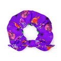 Creepy-cute Monster Party Scrunchie in vibrant purple, perfect for completing your Halloween look effortlessly.