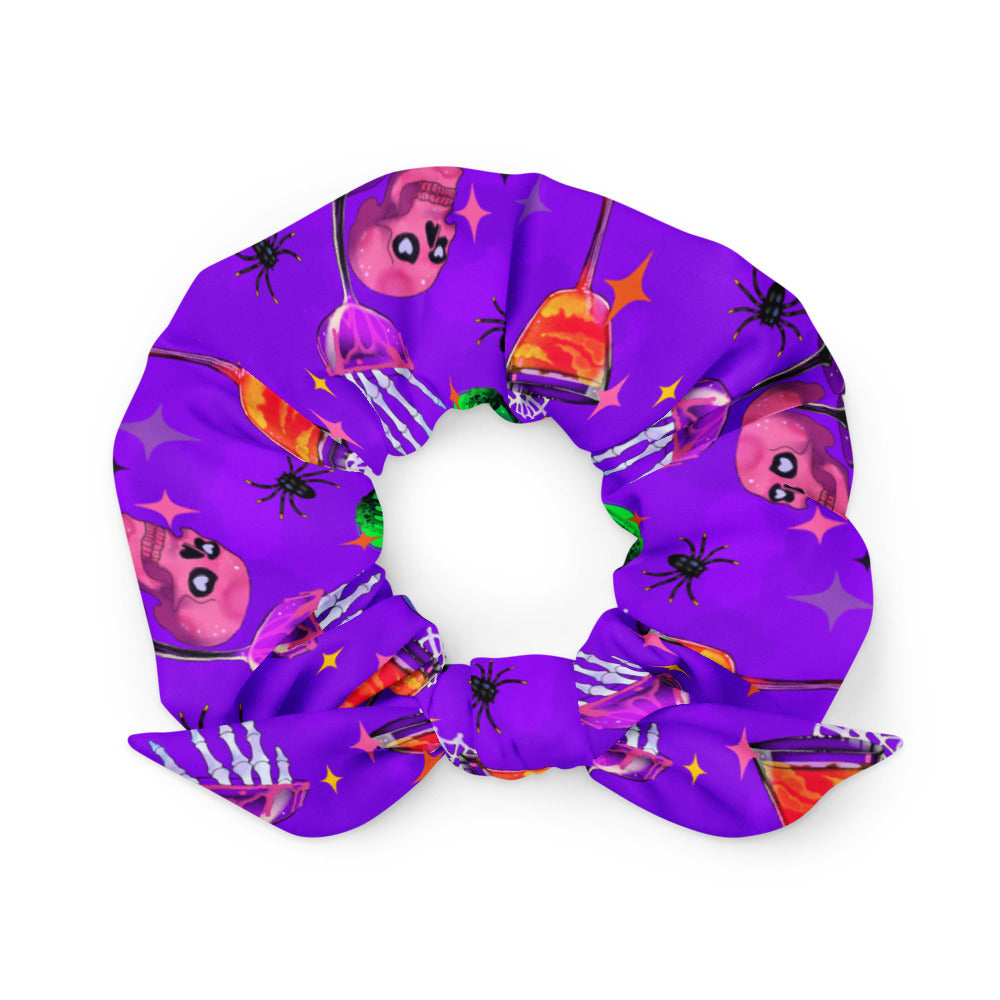 Creepy-cute Monster Party Scrunchie in vibrant purple, perfect for completing your Halloween look effortlessly.